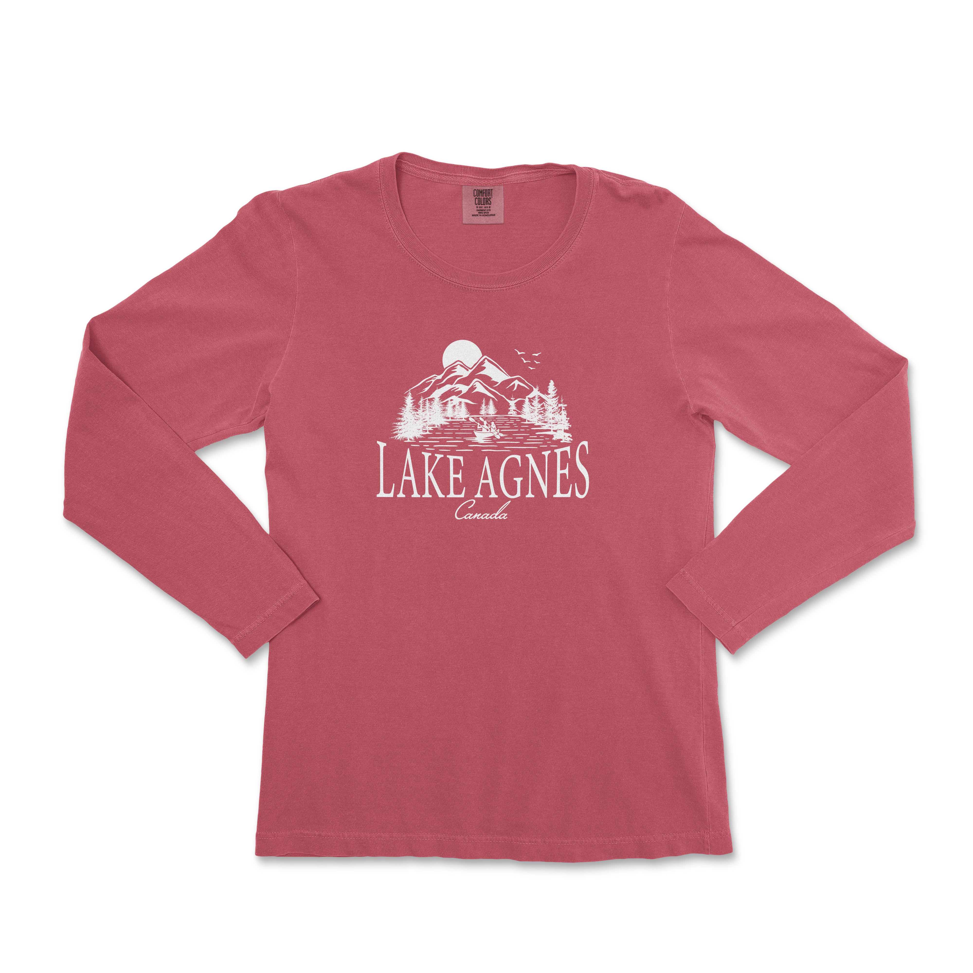 a women's long sleeve shirt with the words lake agnes on it