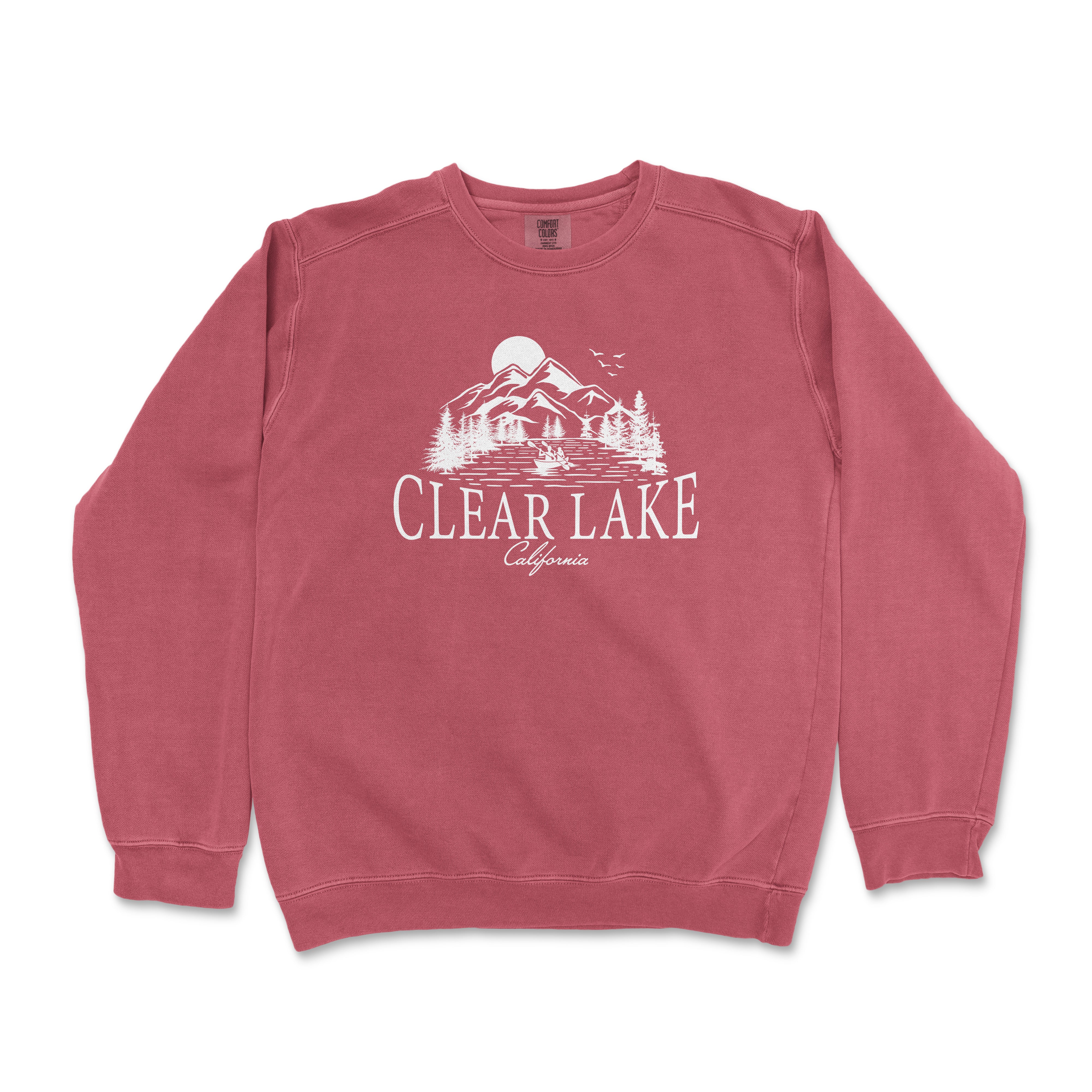 a red sweatshirt with the words clear lake on it