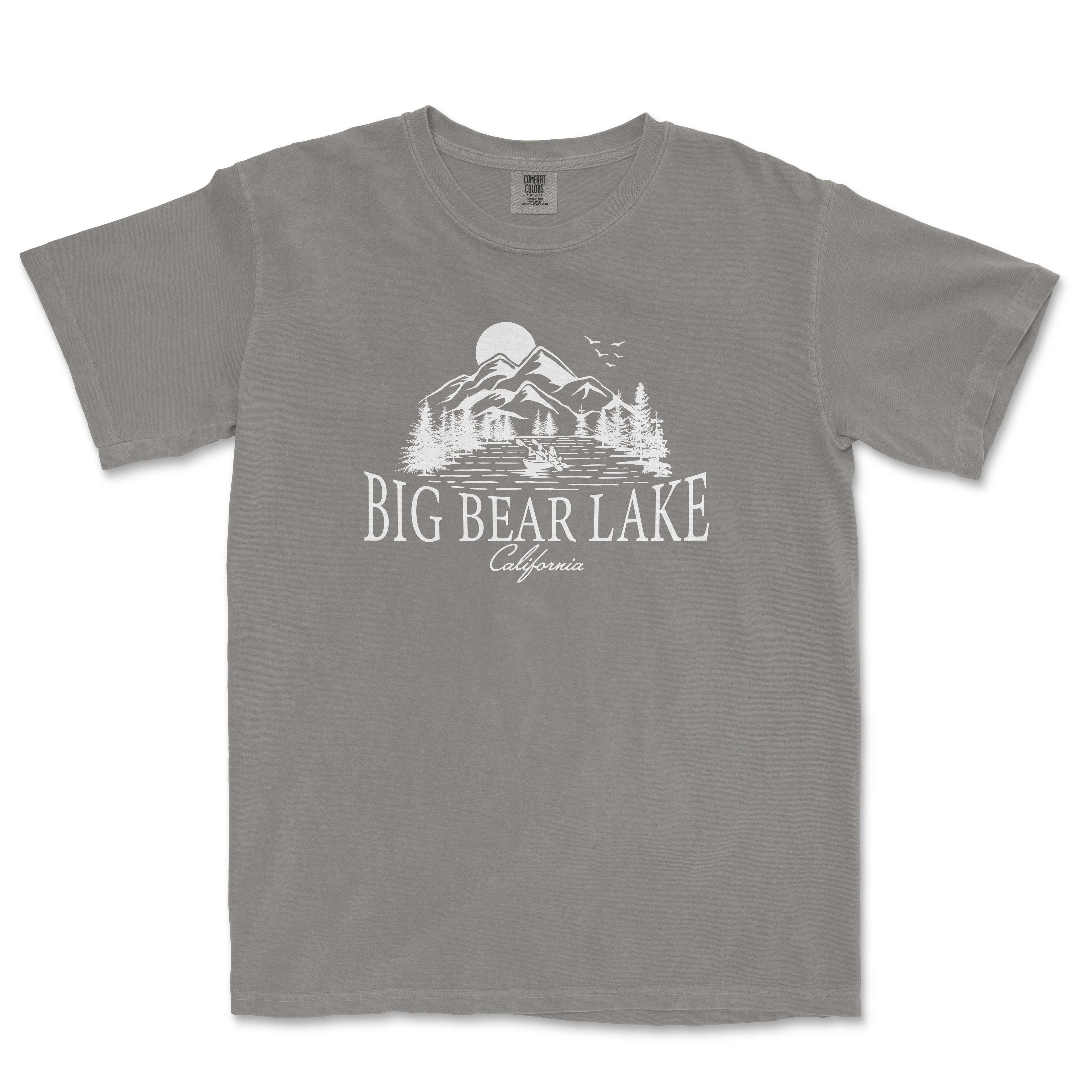 a gray t - shirt with the words big bear lake on it