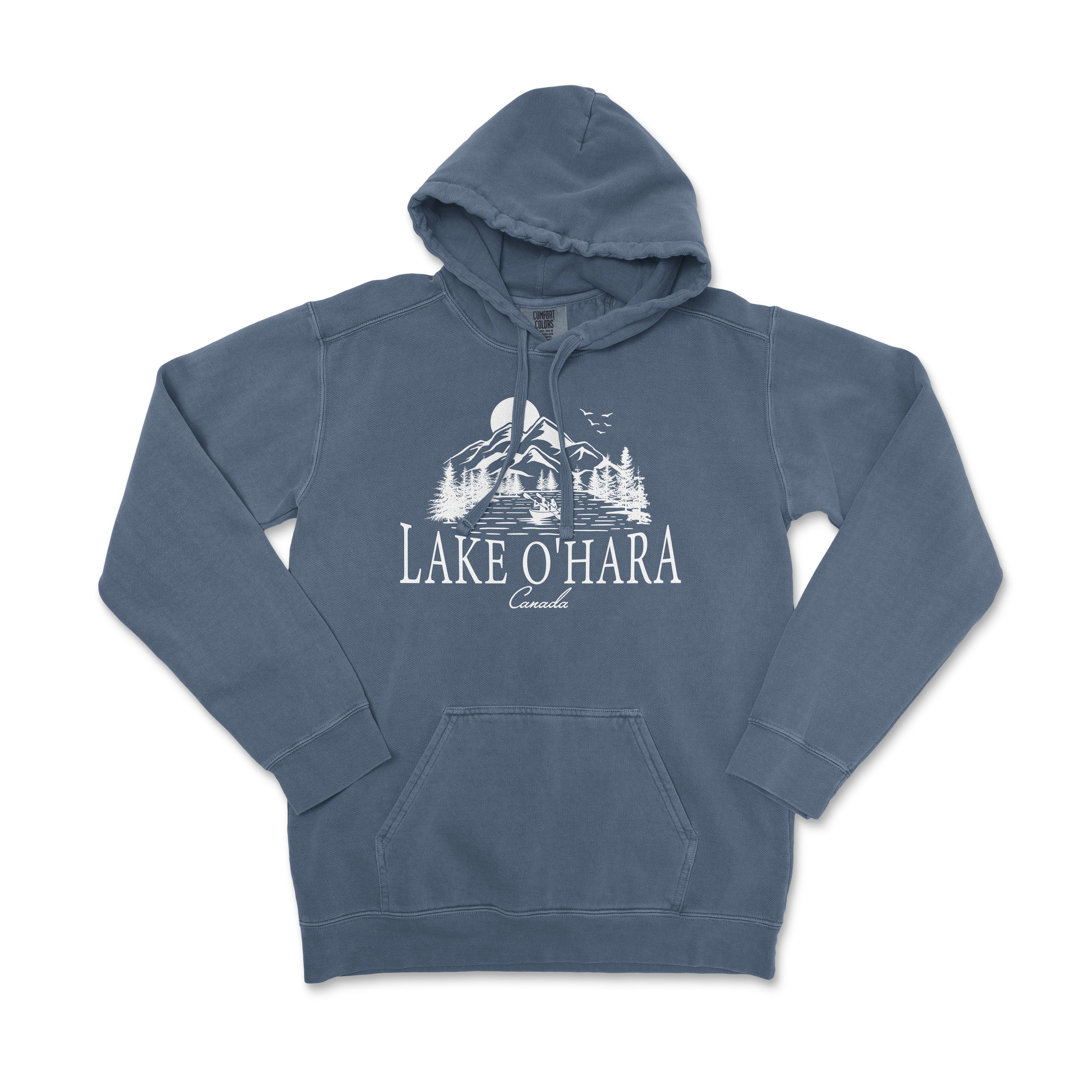 a blue lake of hara hoodie with the lake of hara on it