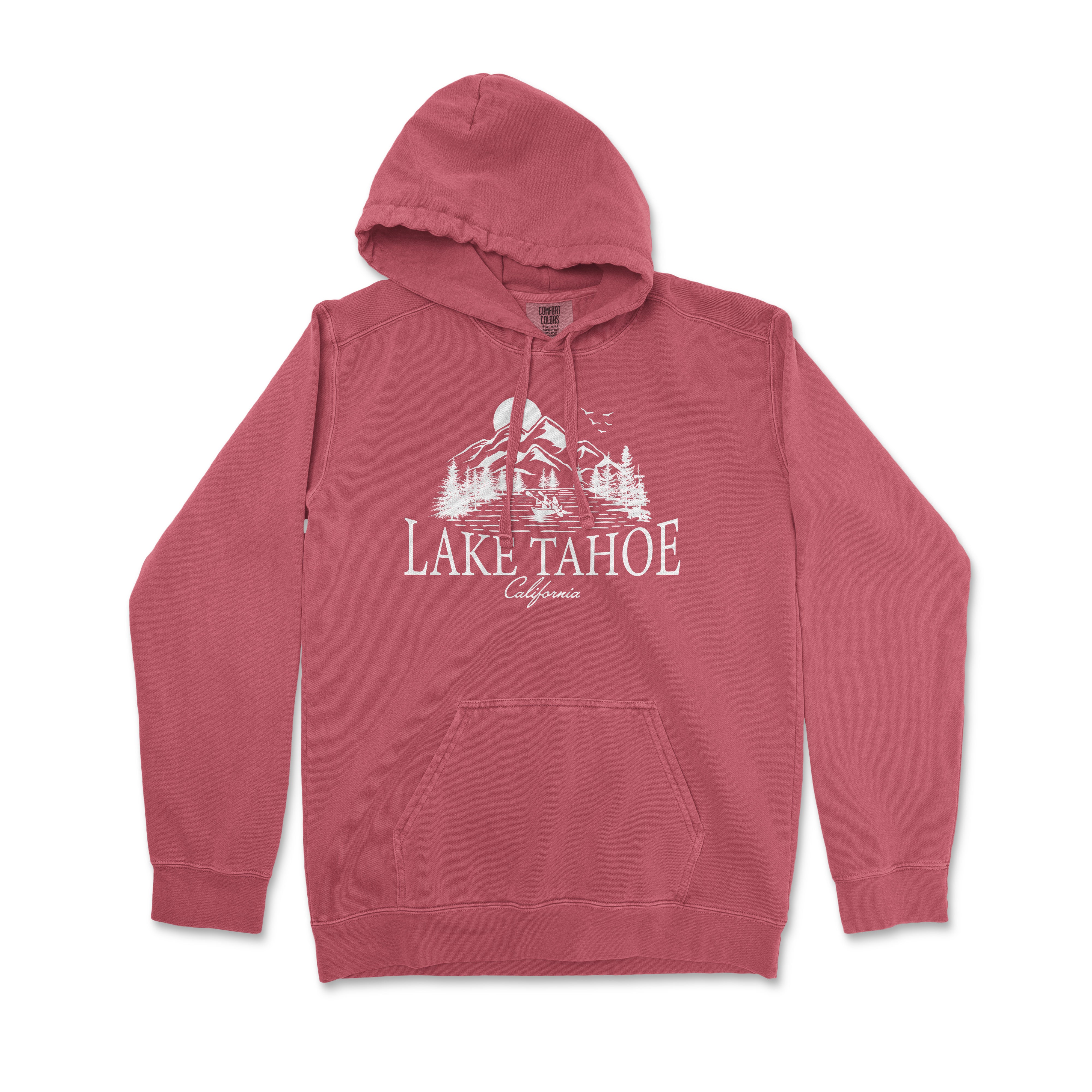 a red sweatshirt with the lake tahoe logo on it