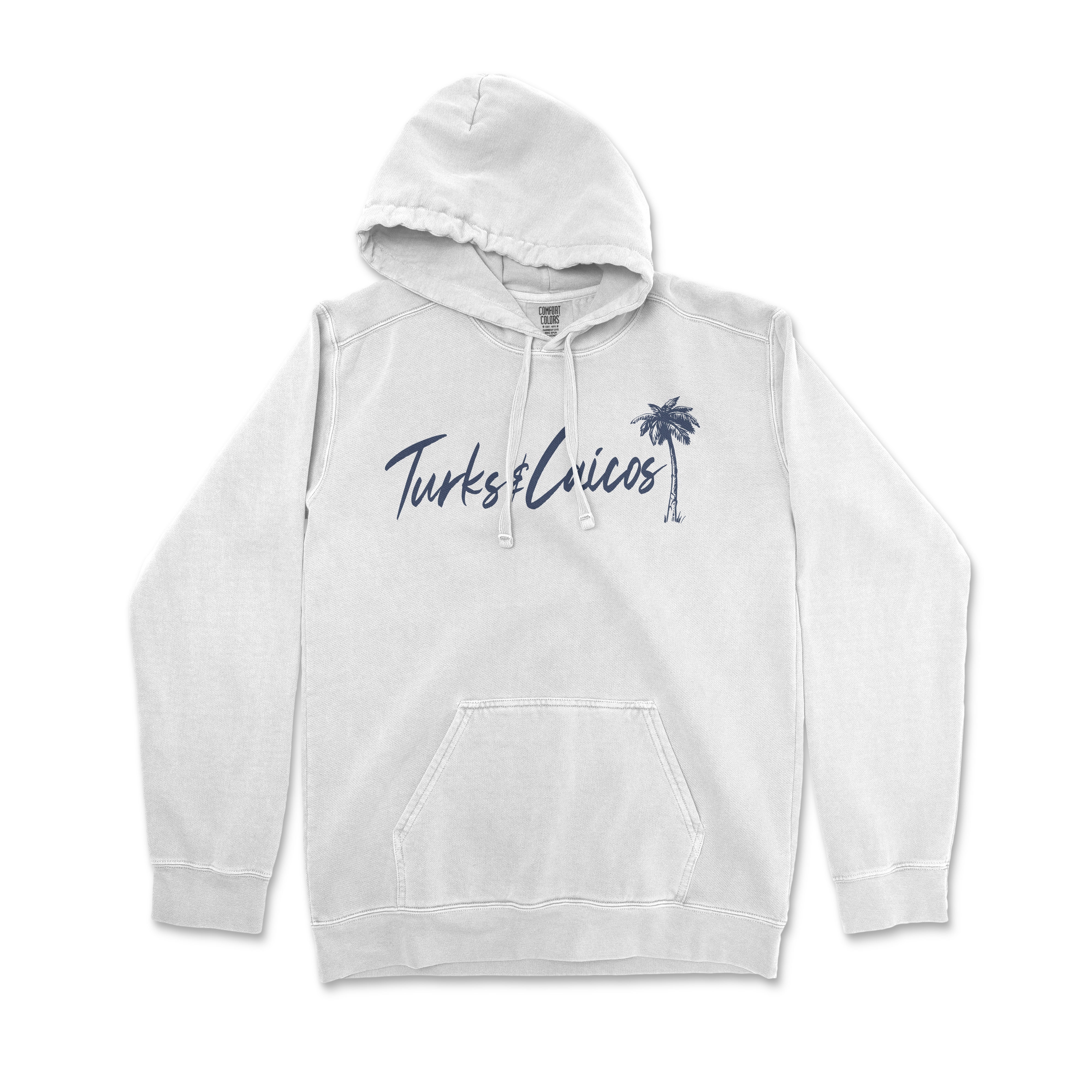 a white hoodie with a palm tree on it