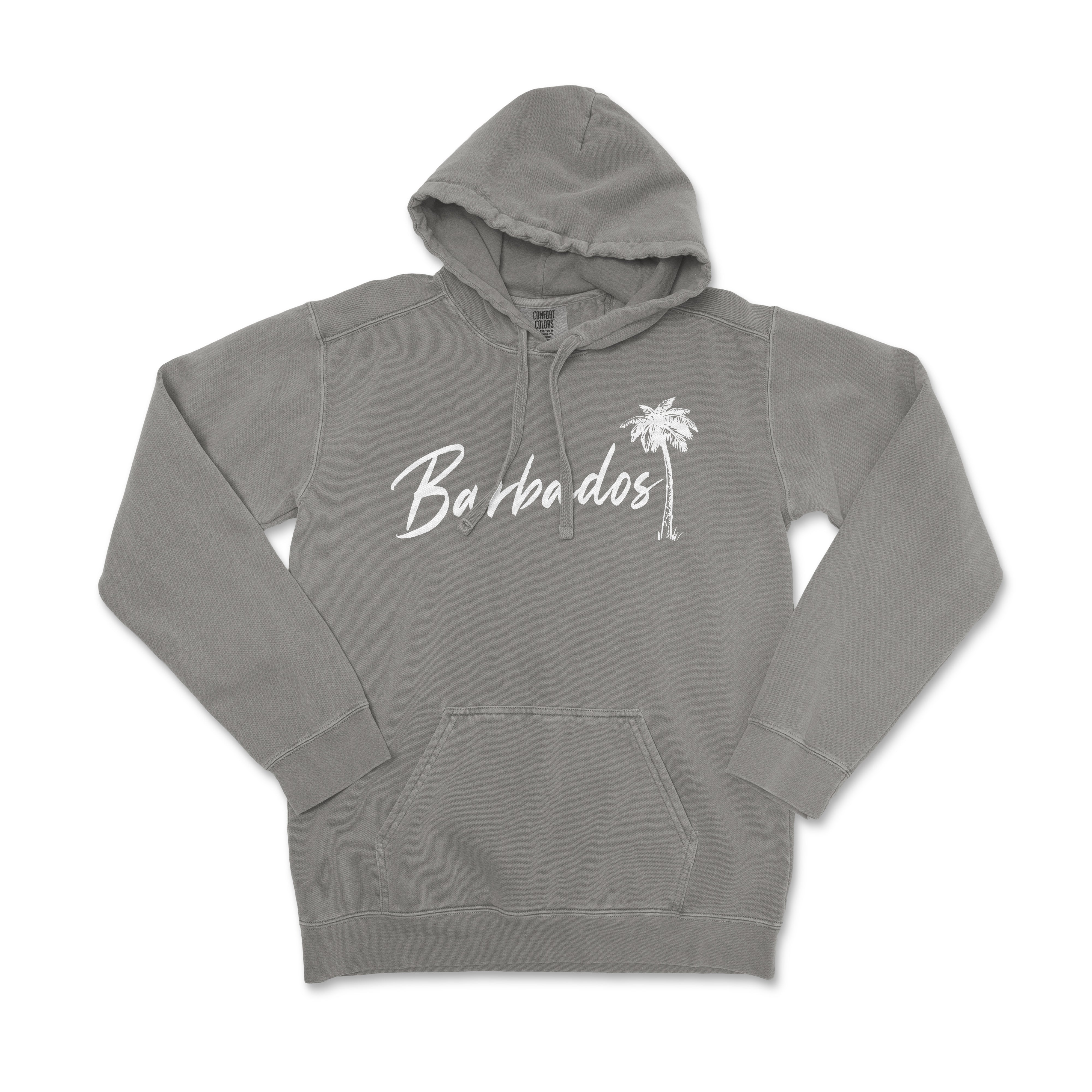 a grey hoodie with a palm tree on it