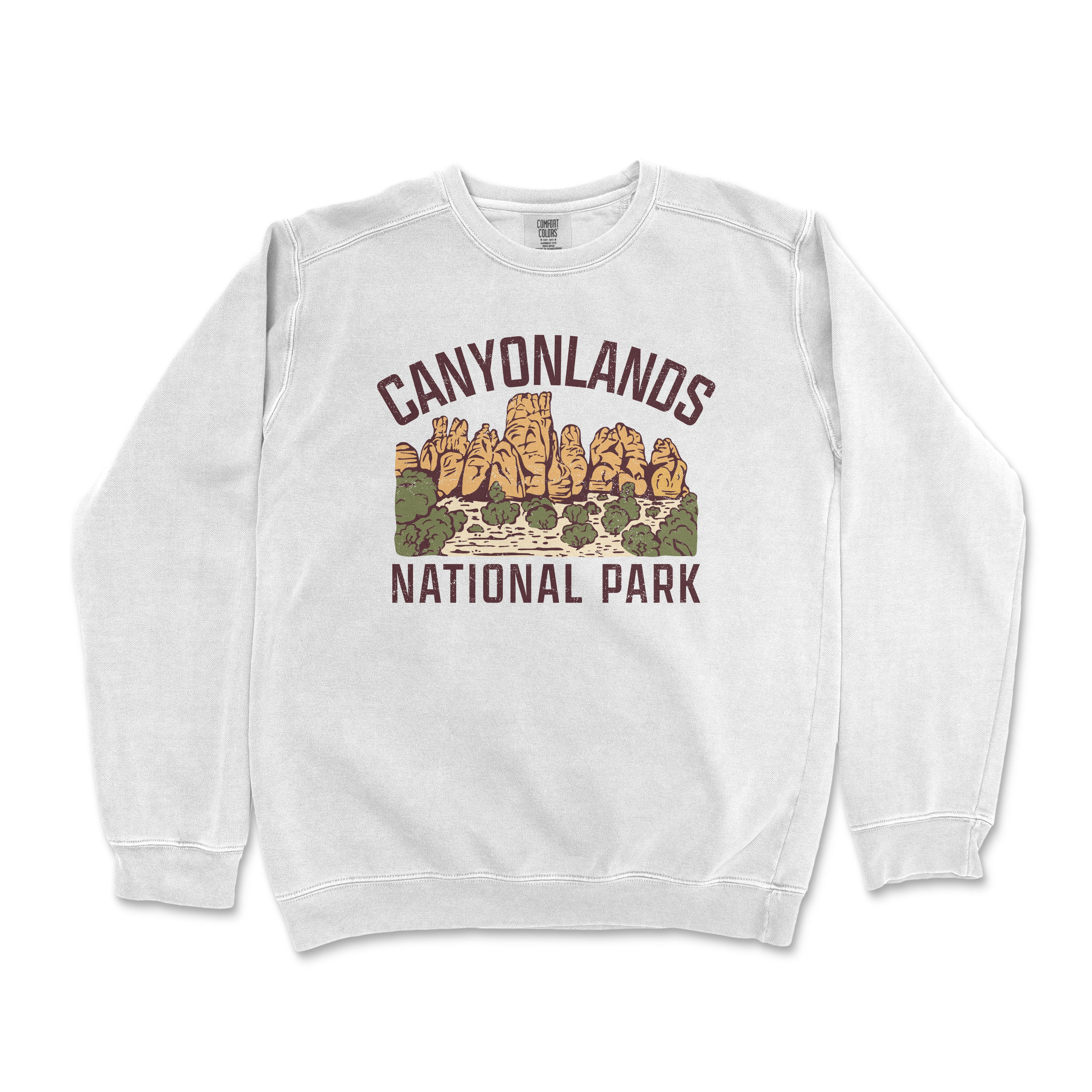 a white sweatshirt with the words canyonlands national park on it