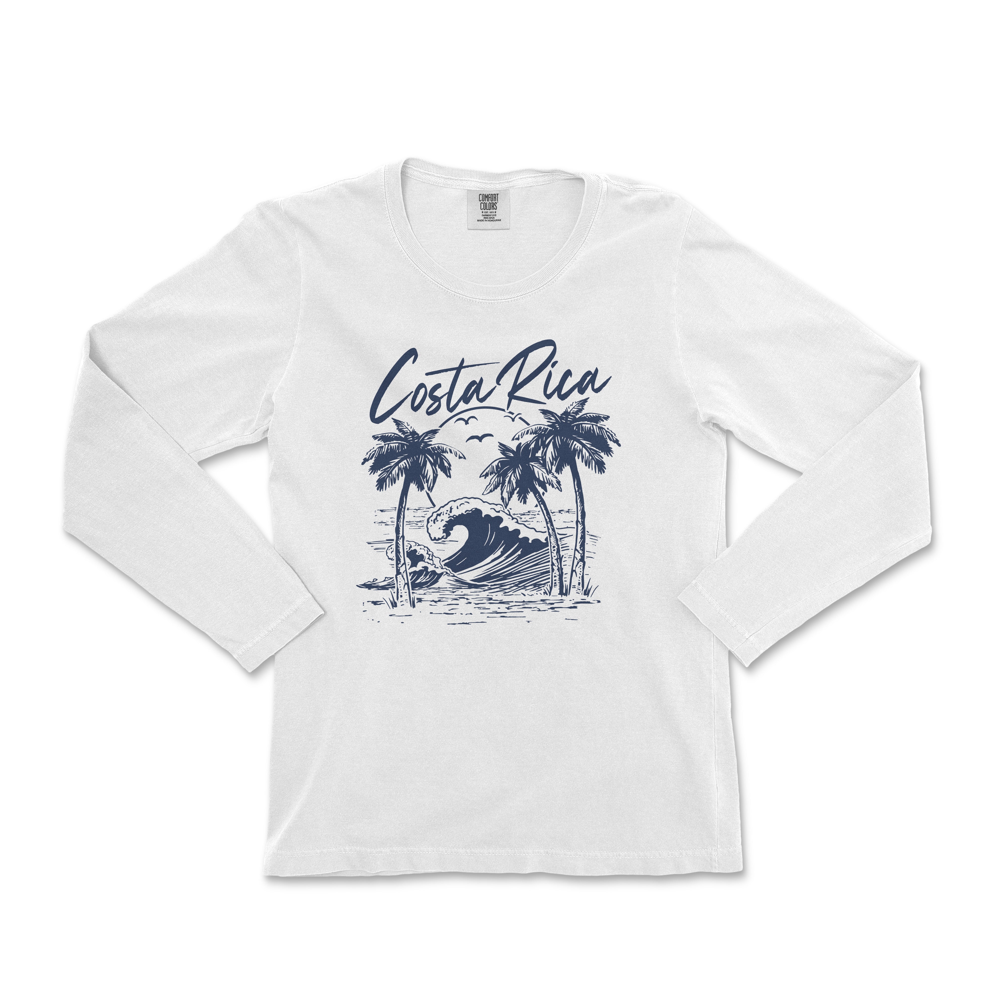 a white long sleeve shirt with the words costa rica on it