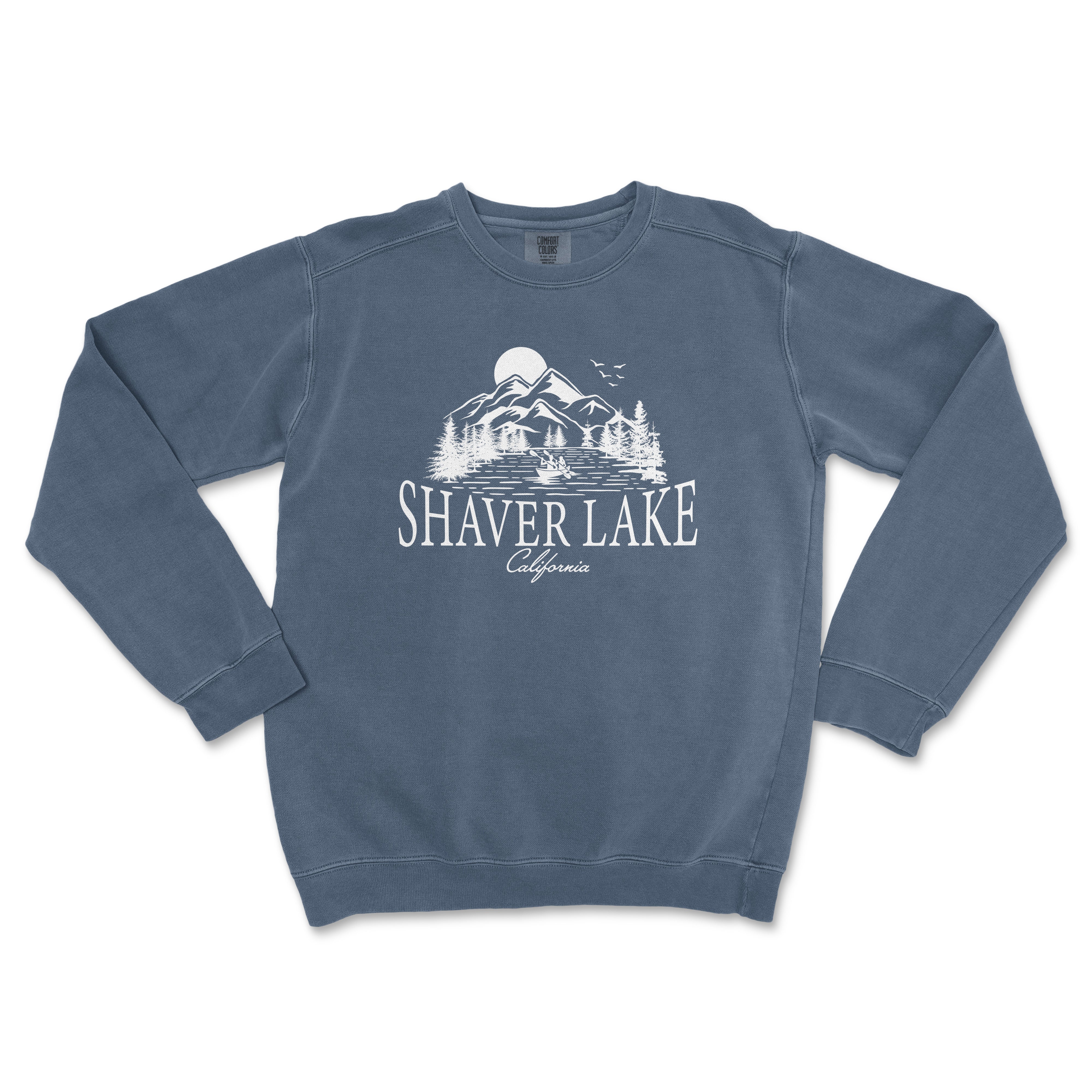 a blue sweatshirt that says shaver lake