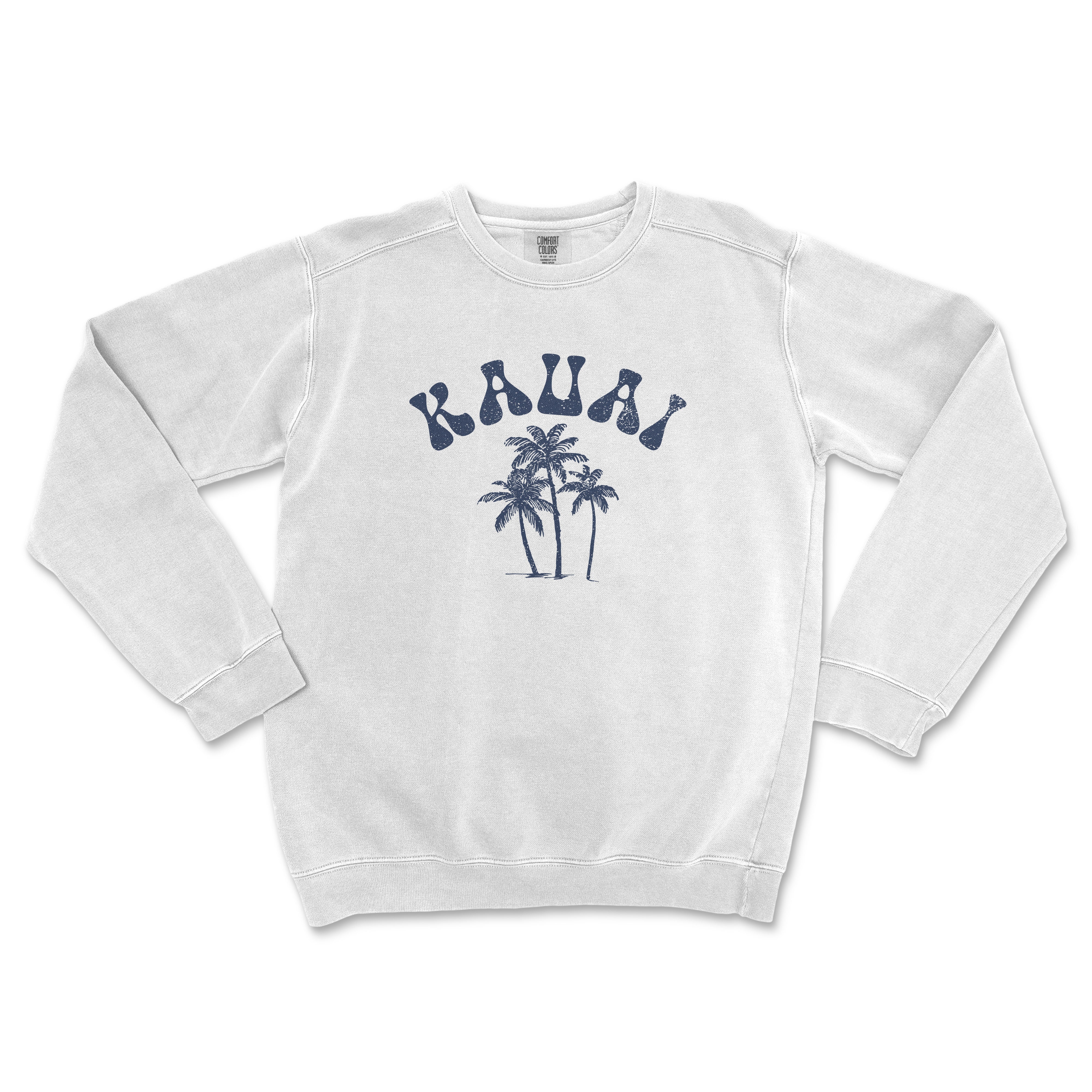 a white sweatshirt with palm trees on it