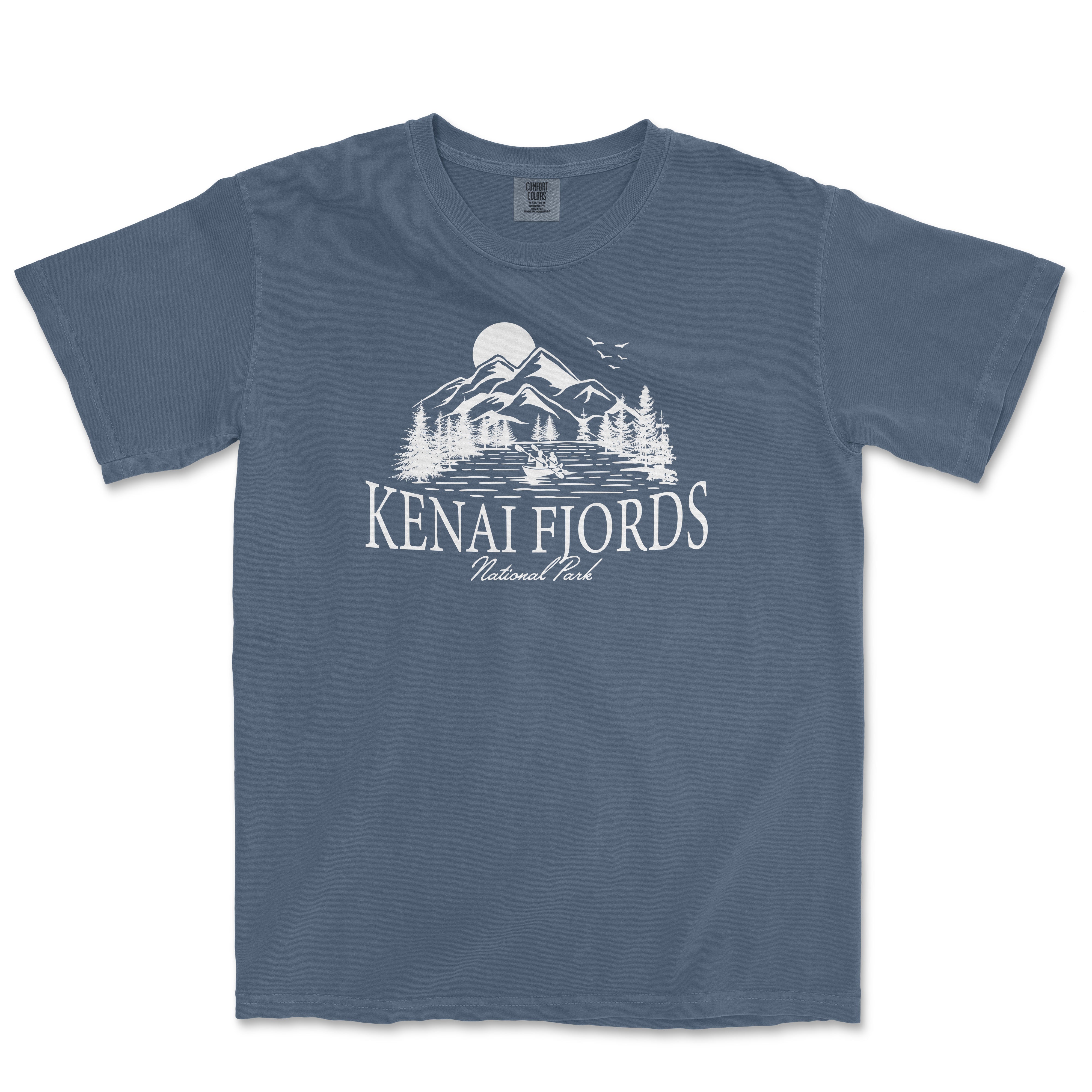 a blue t - shirt with the words kenai fjord on it