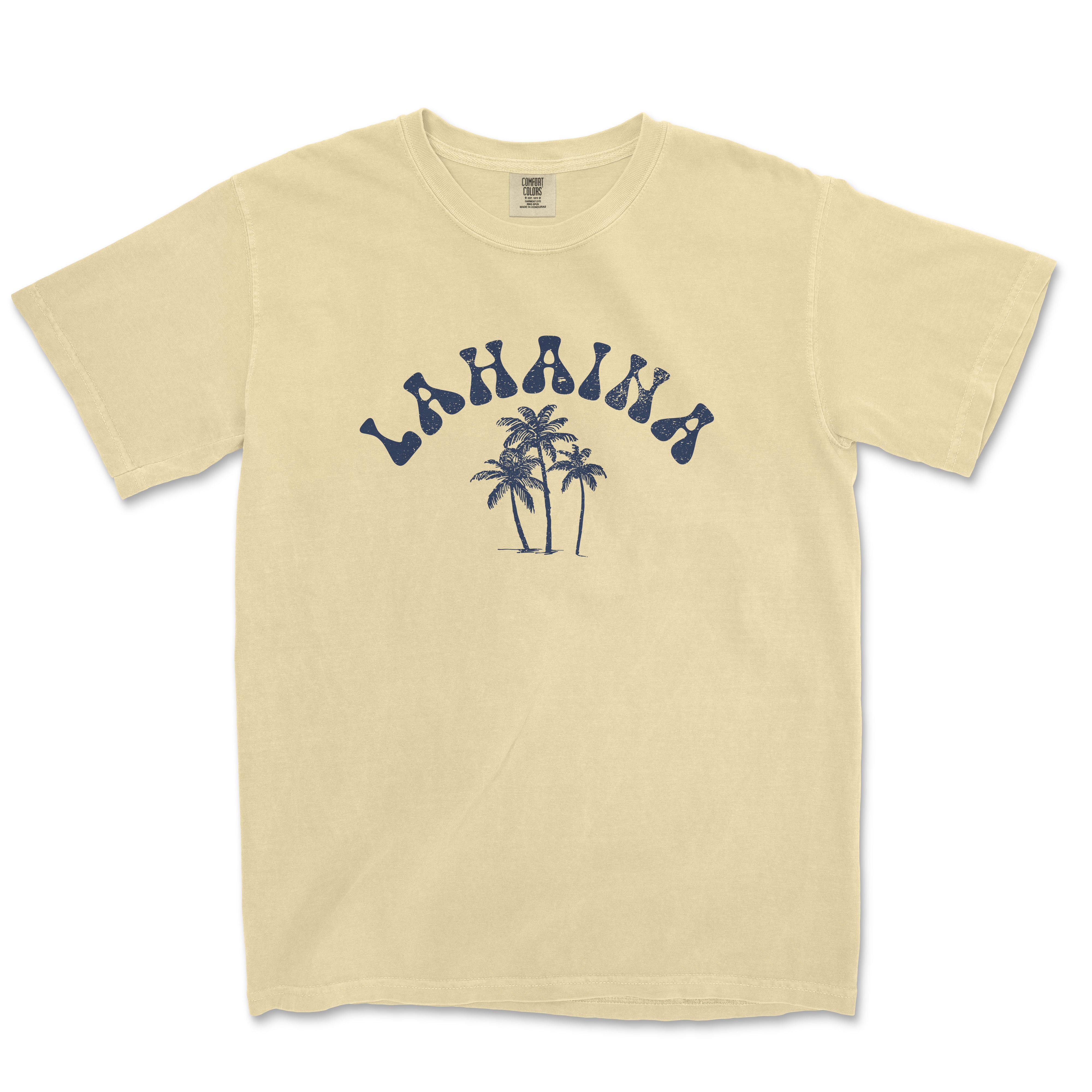 a yellow t - shirt with a palm tree and the words banana on it