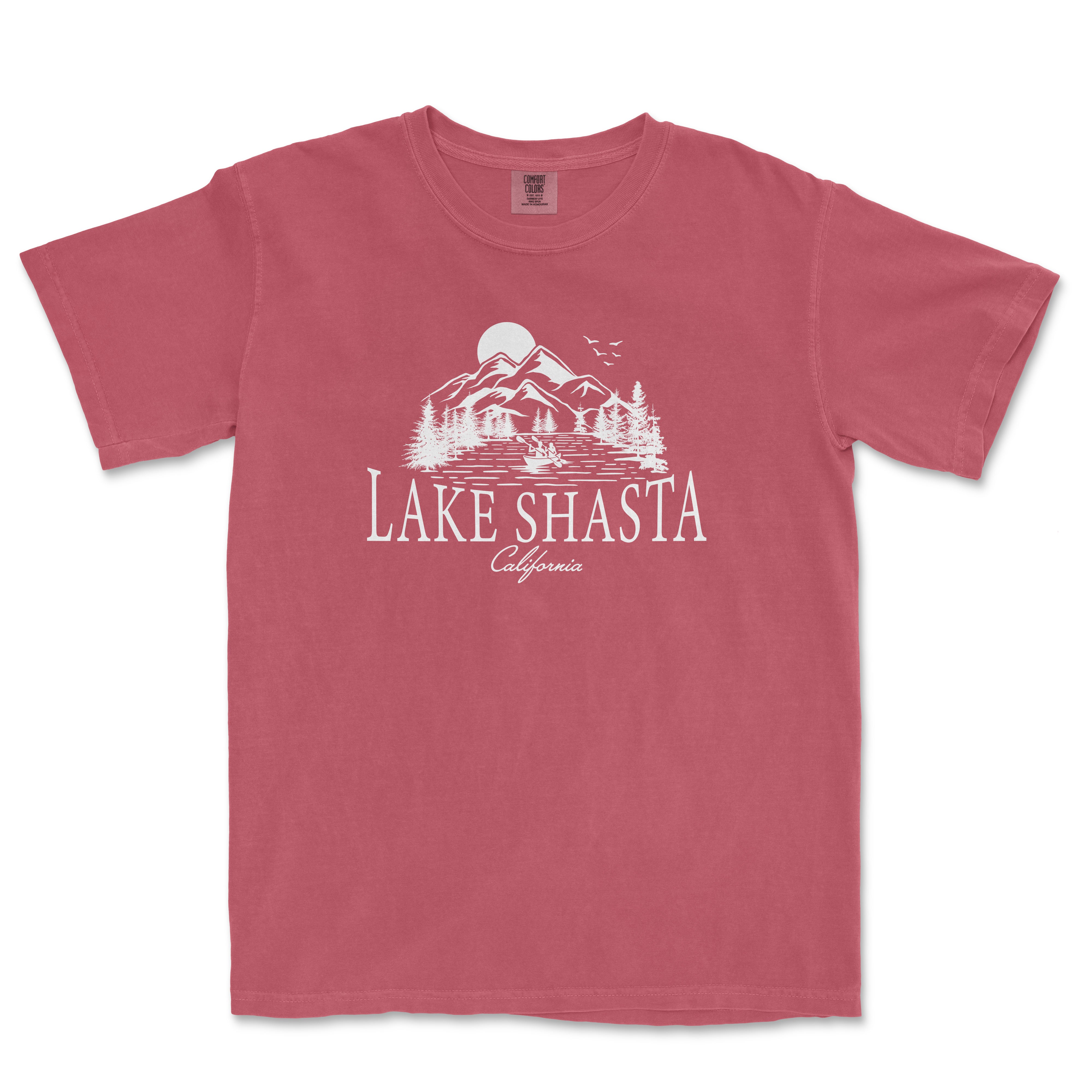 a red lake shasta t - shirt on a white background