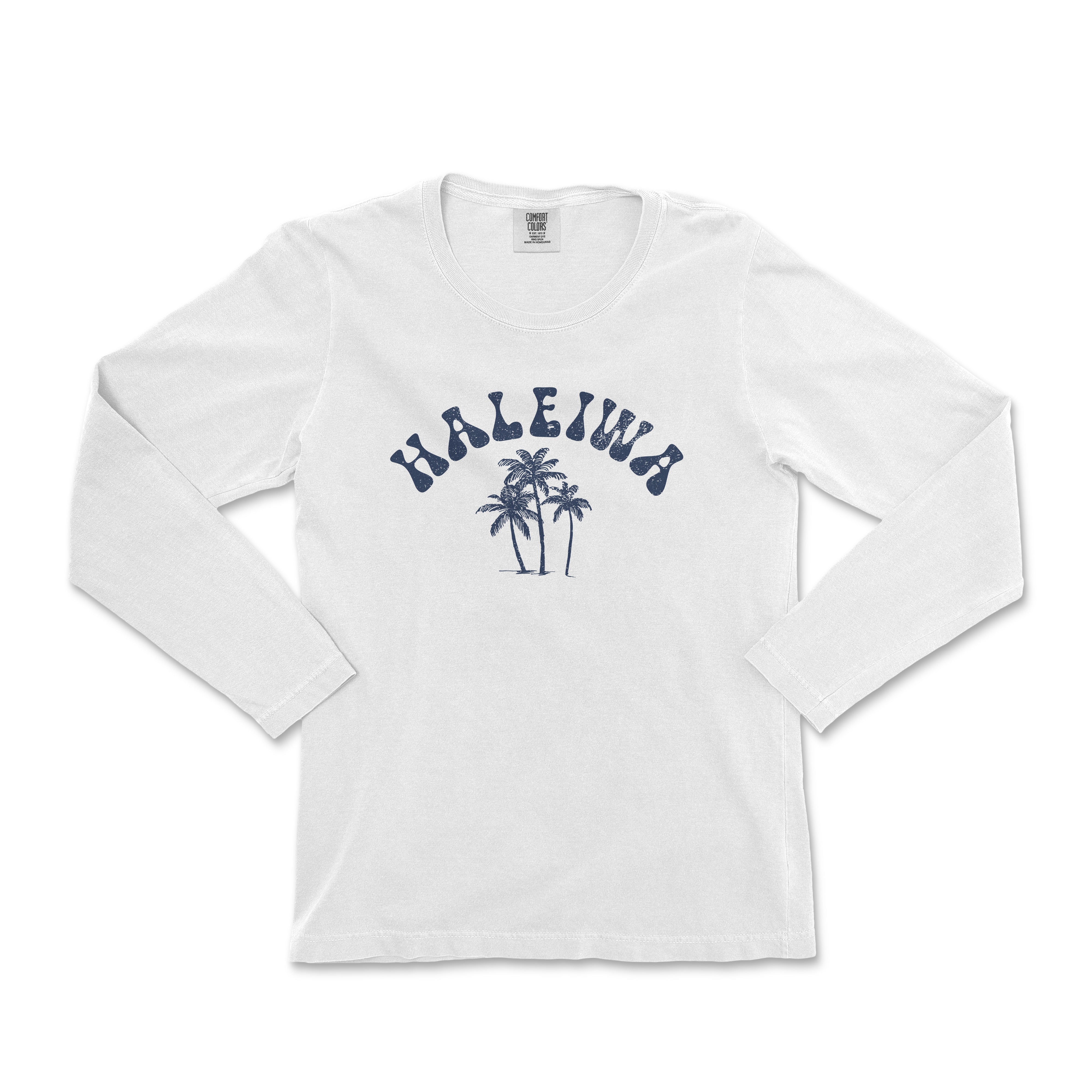 a white long sleeve shirt with the word halenna on it