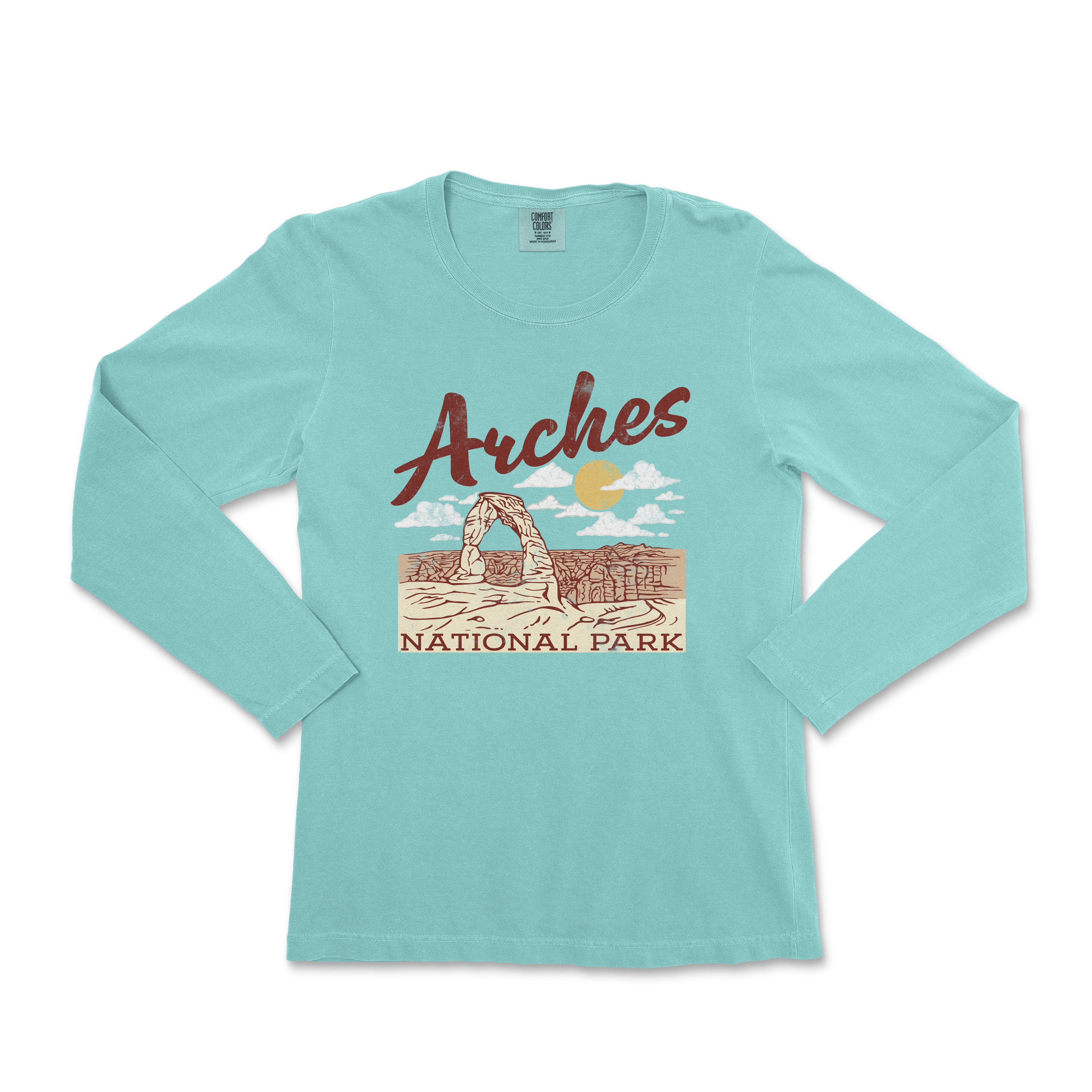 a women's long sleeve shirt with the words arches national park on it