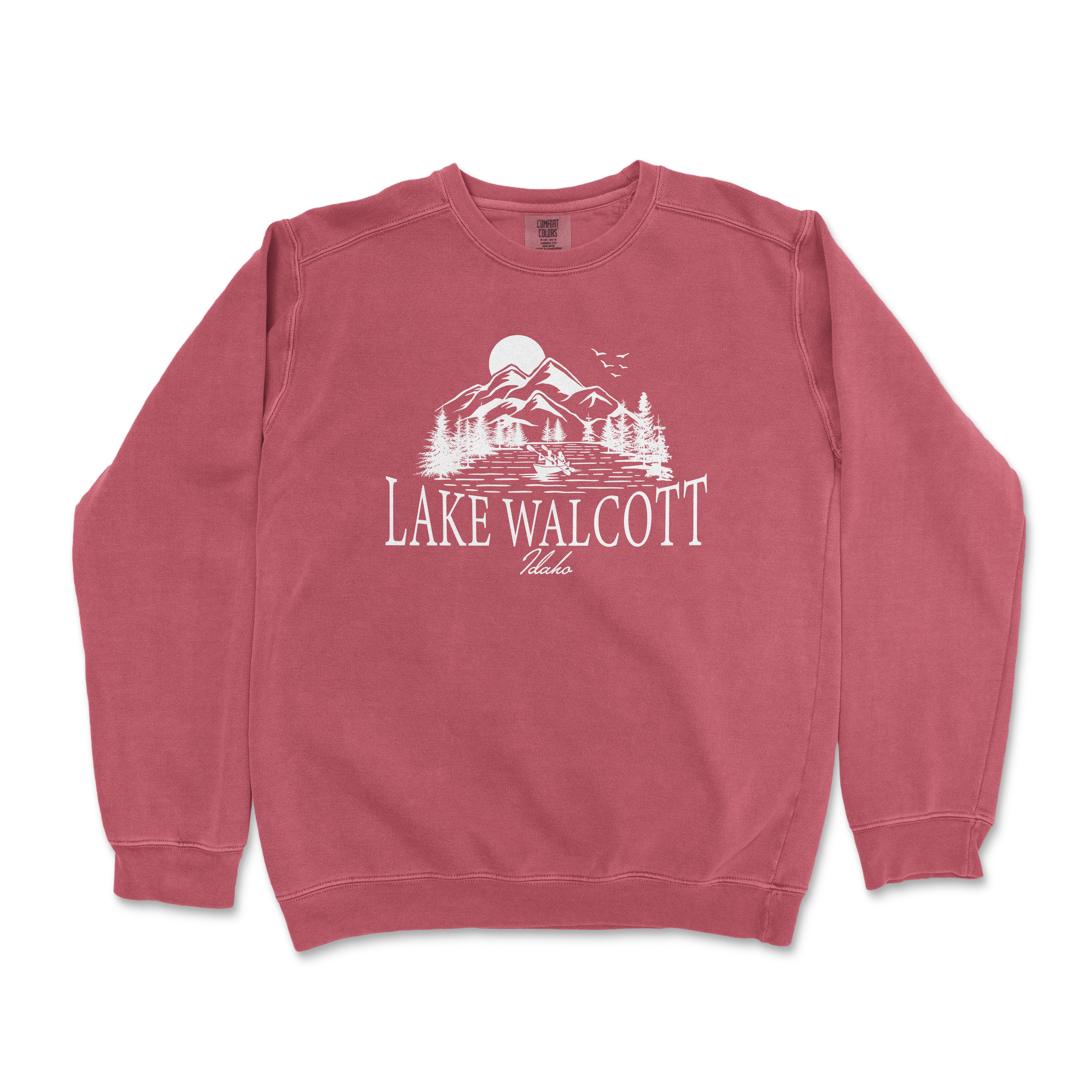 a red sweatshirt with the words lake walcott on it