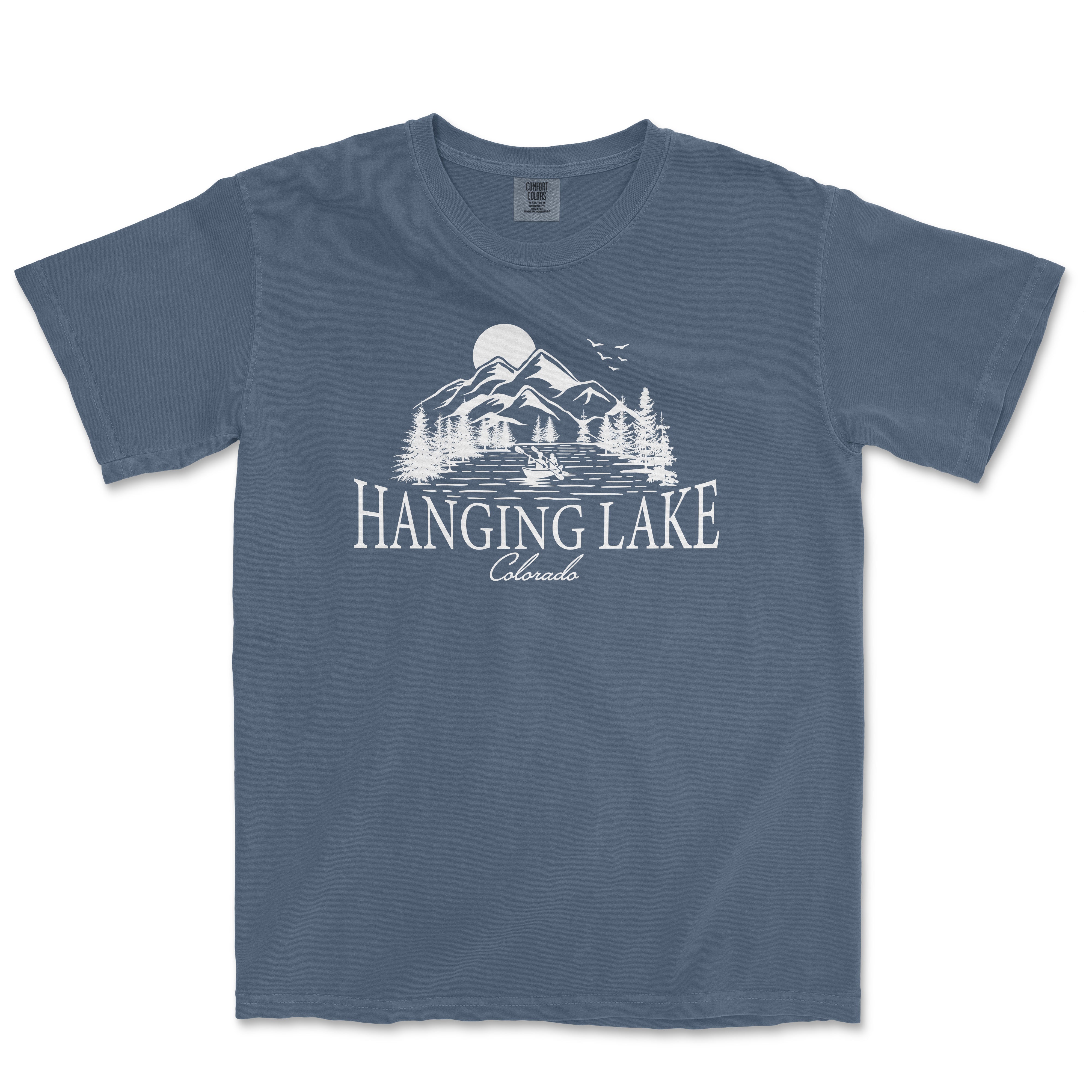 a blue t - shirt with the words hanging lake on it