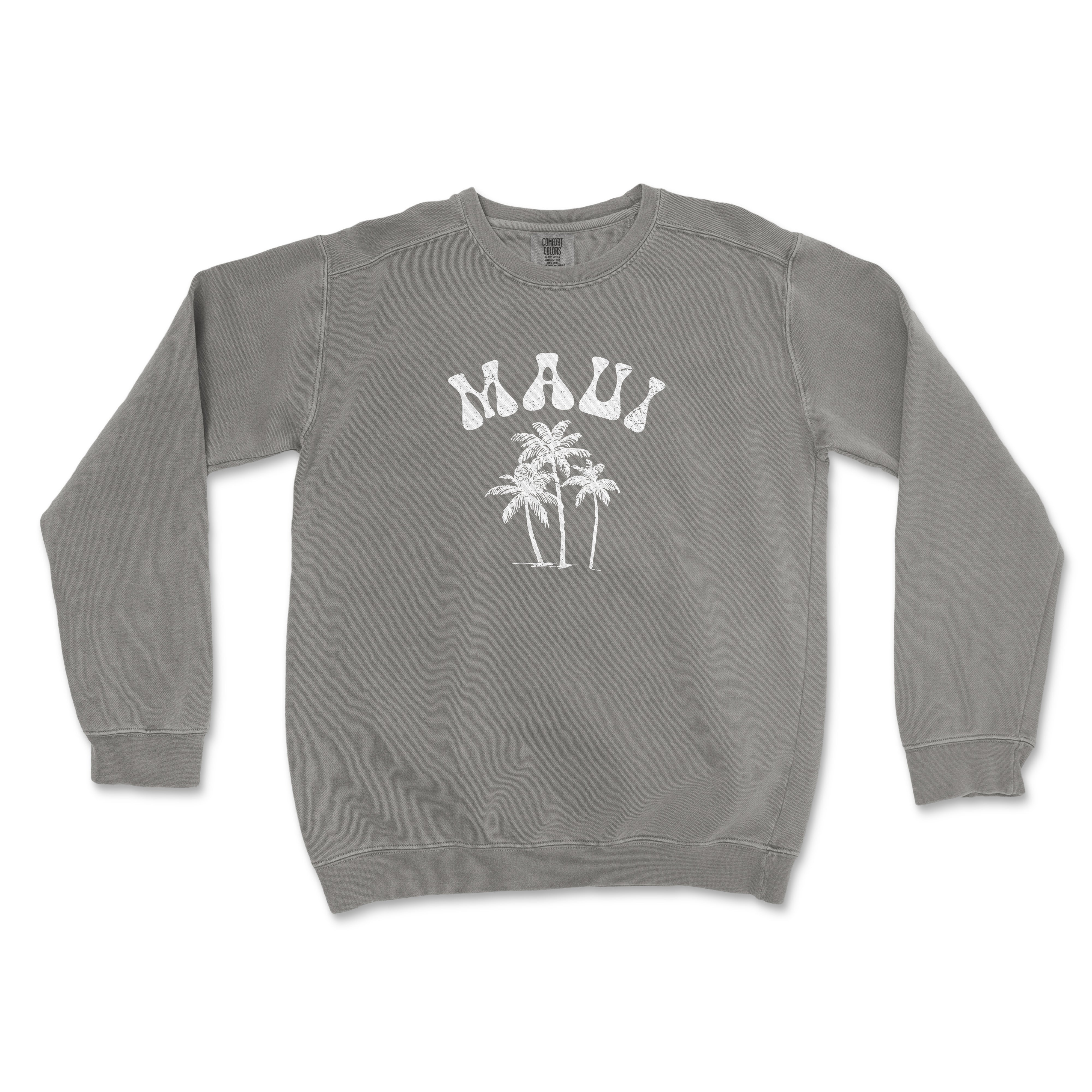 a gray sweatshirt with palm trees and the word miami on it