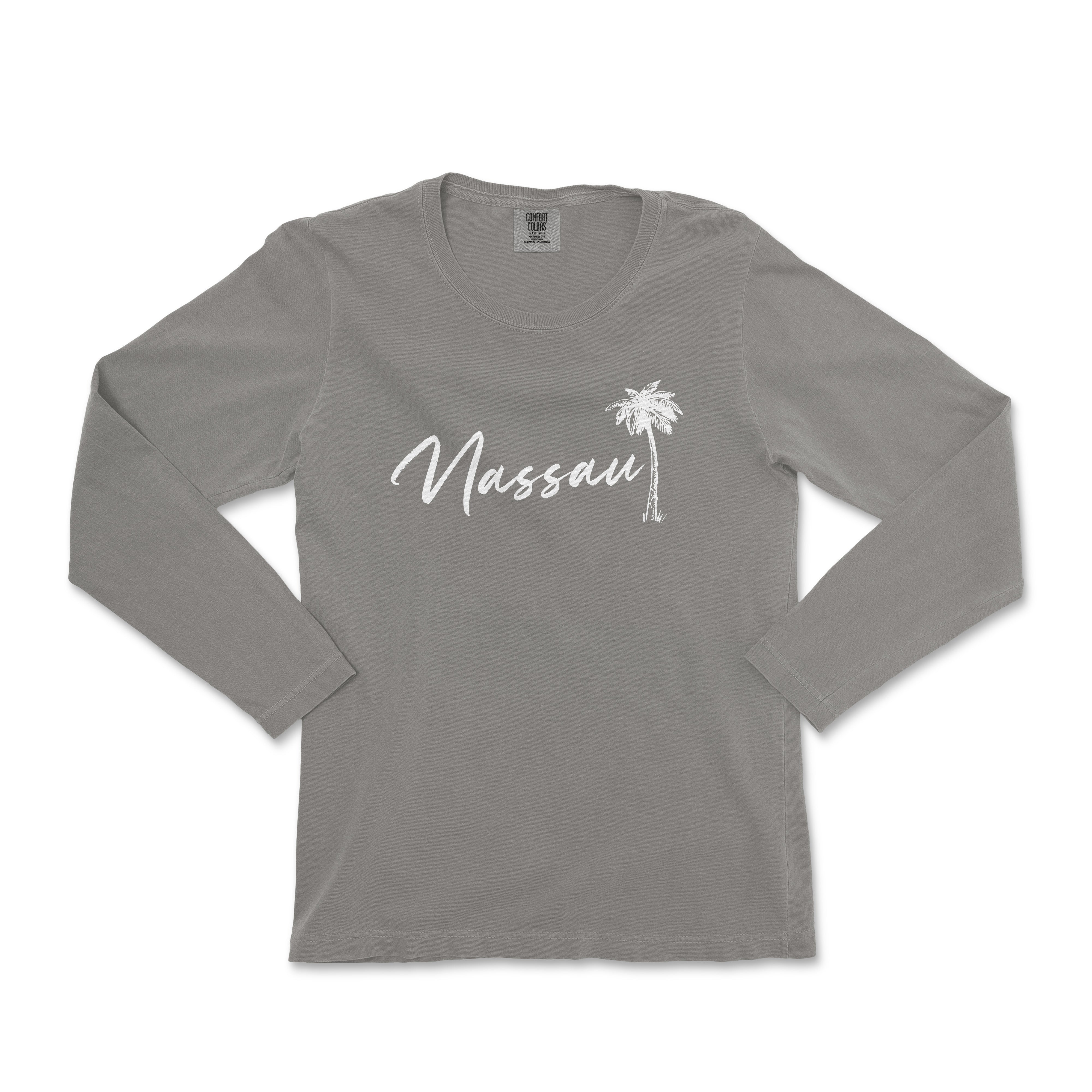 a women's long sleeve shirt with a palm tree on it