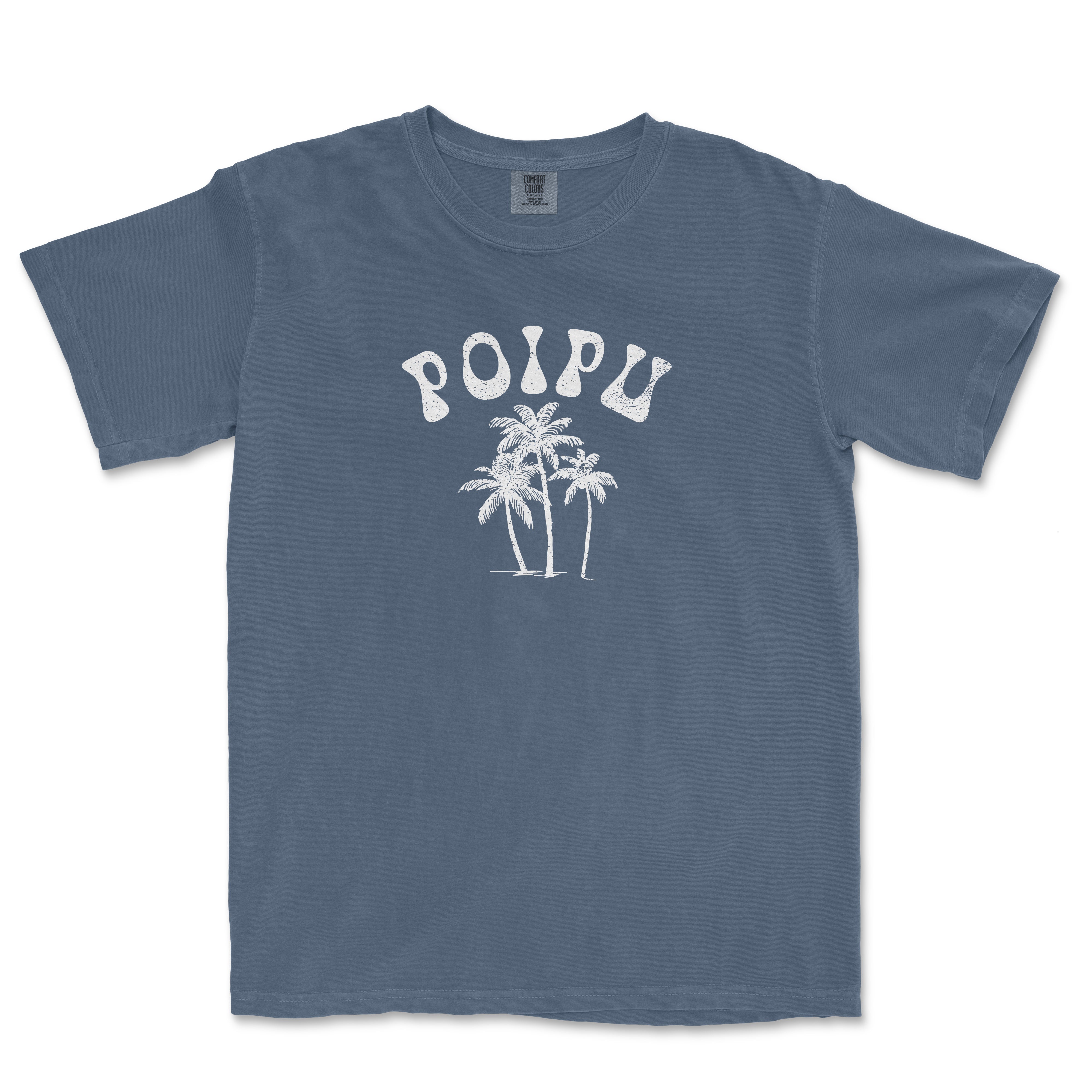 a blue t - shirt with a palm tree and the word poipu on