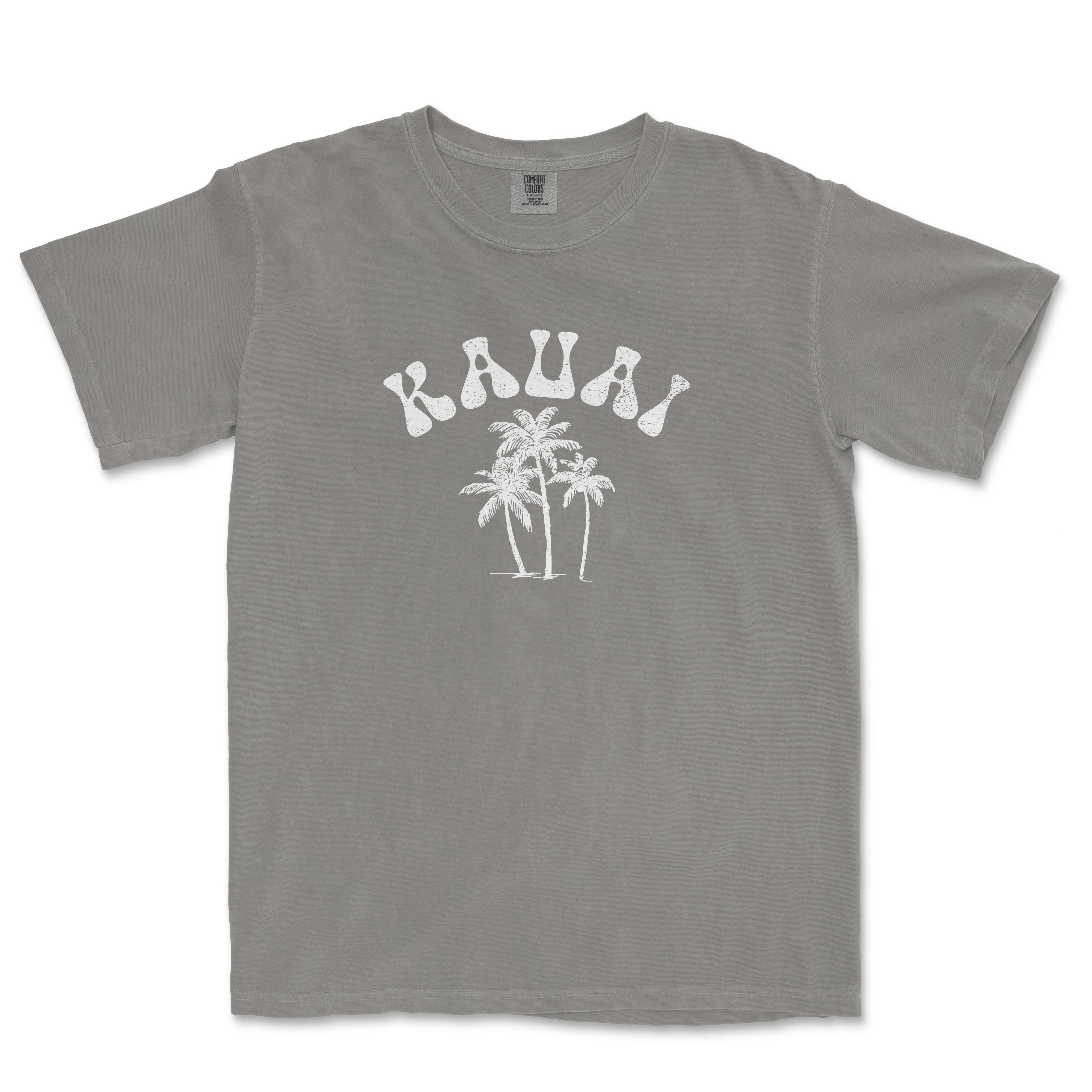 a gray t - shirt with a palm tree on it