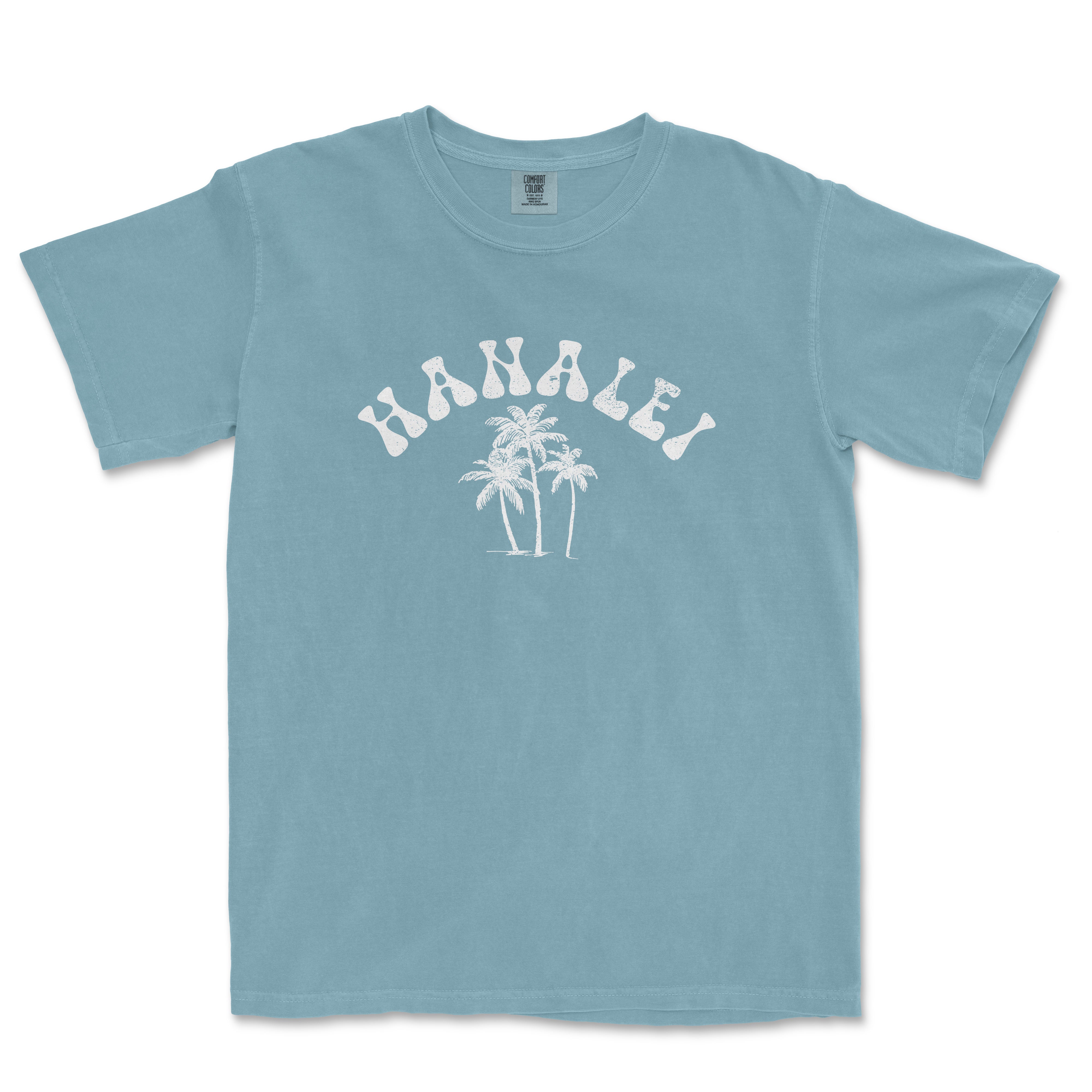 a blue t - shirt with a palm tree on it