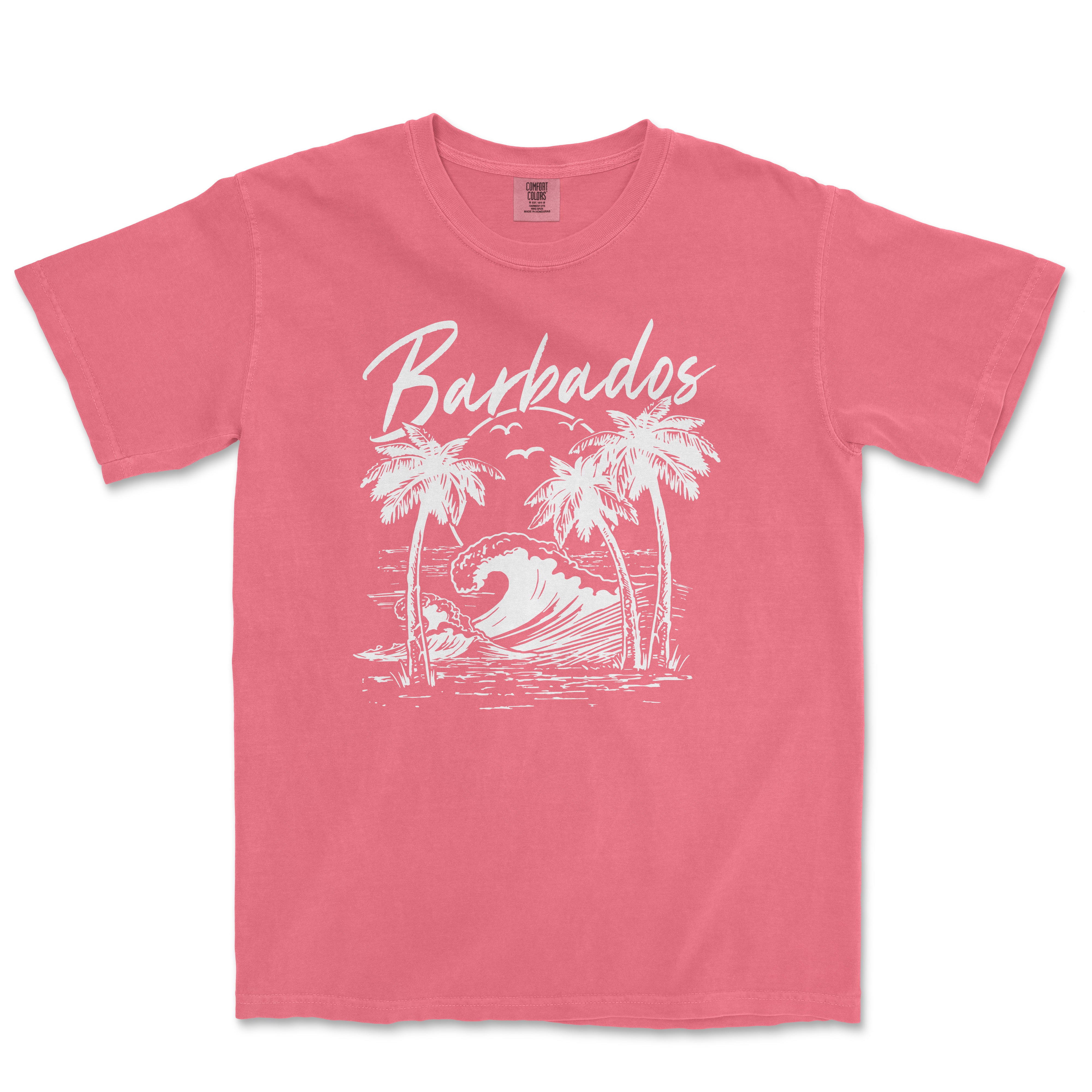 a pink t - shirt with a picture of a surfboarder riding a wave