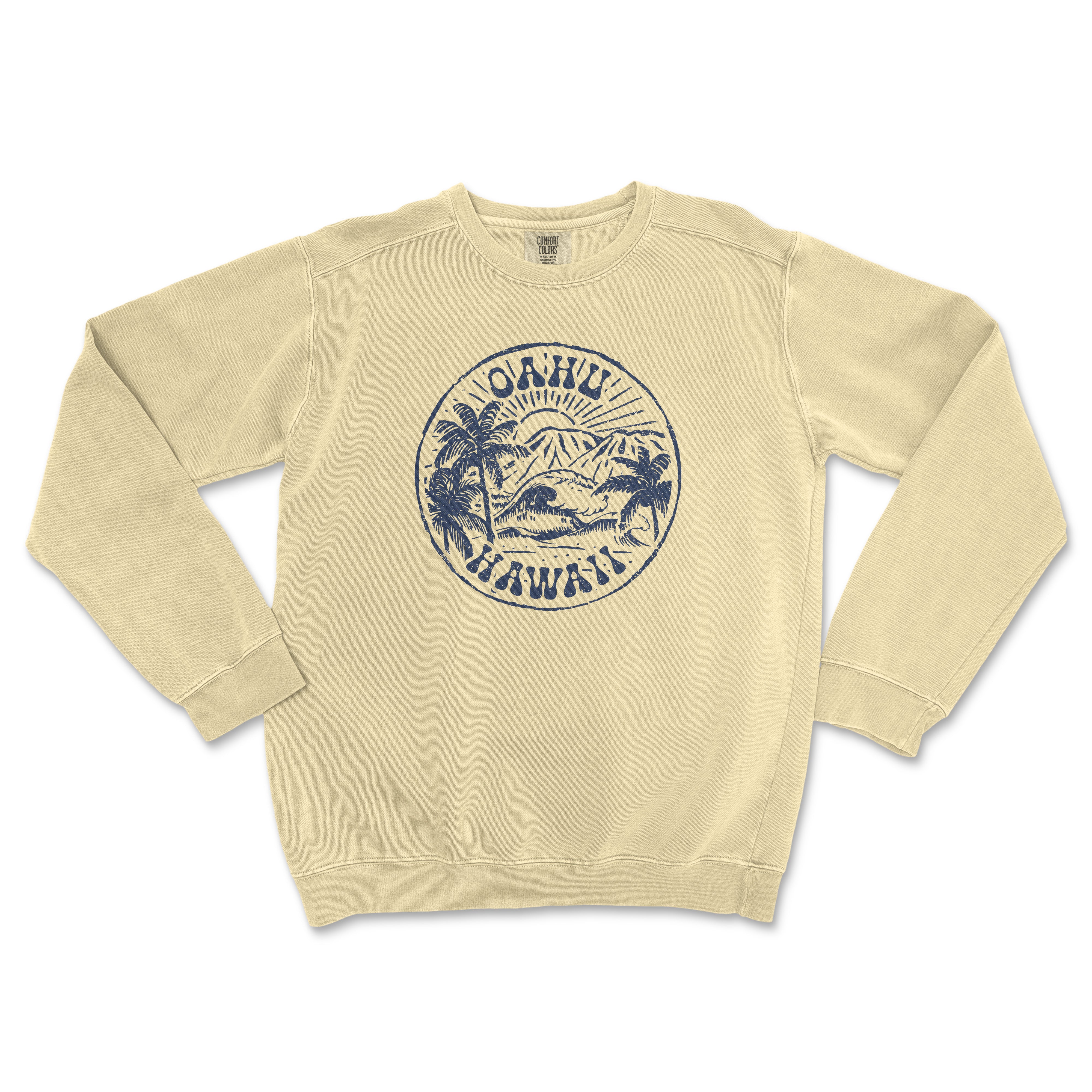 a cream sweatshirt with the words hawaii on it