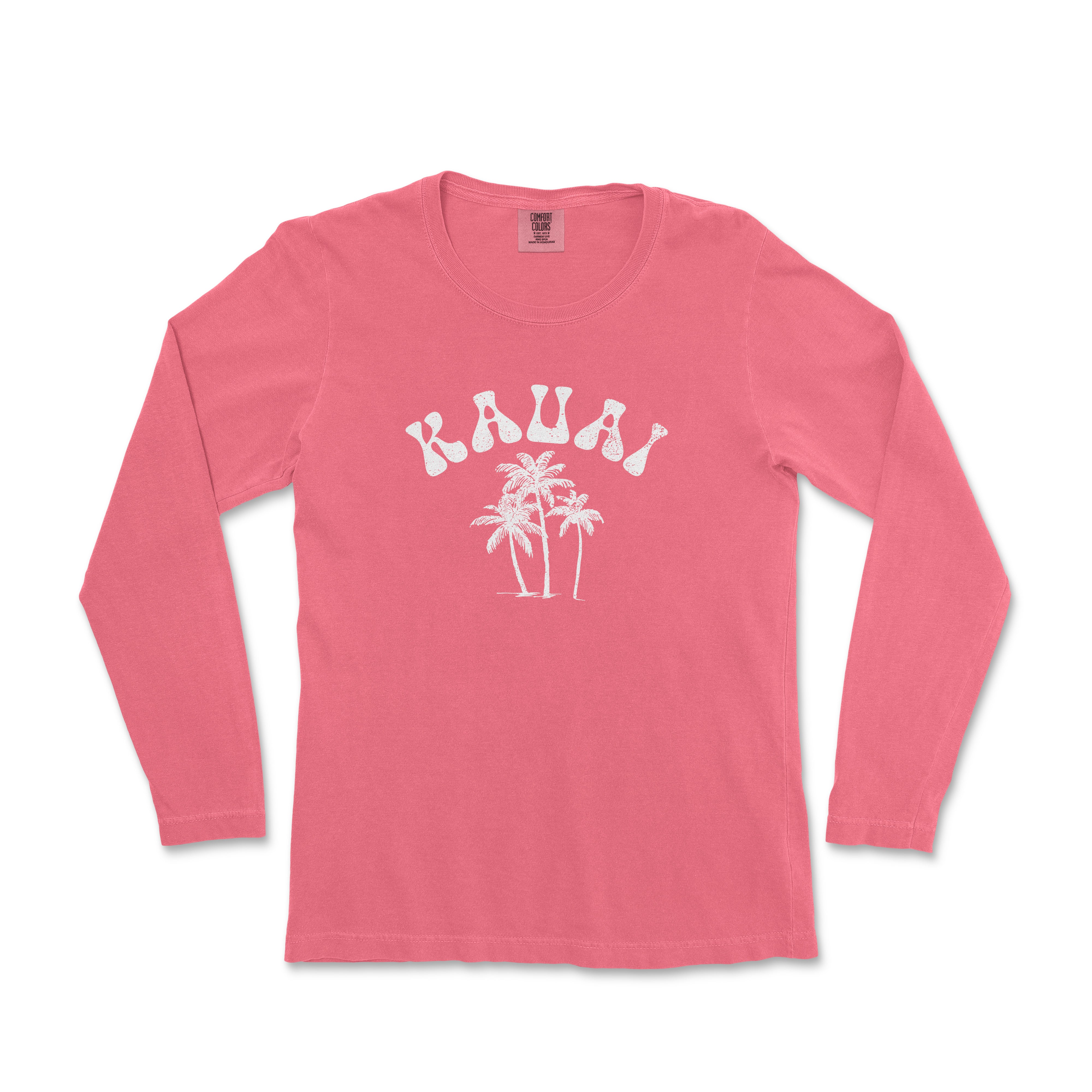 a pink long sleeve shirt with palm trees on it