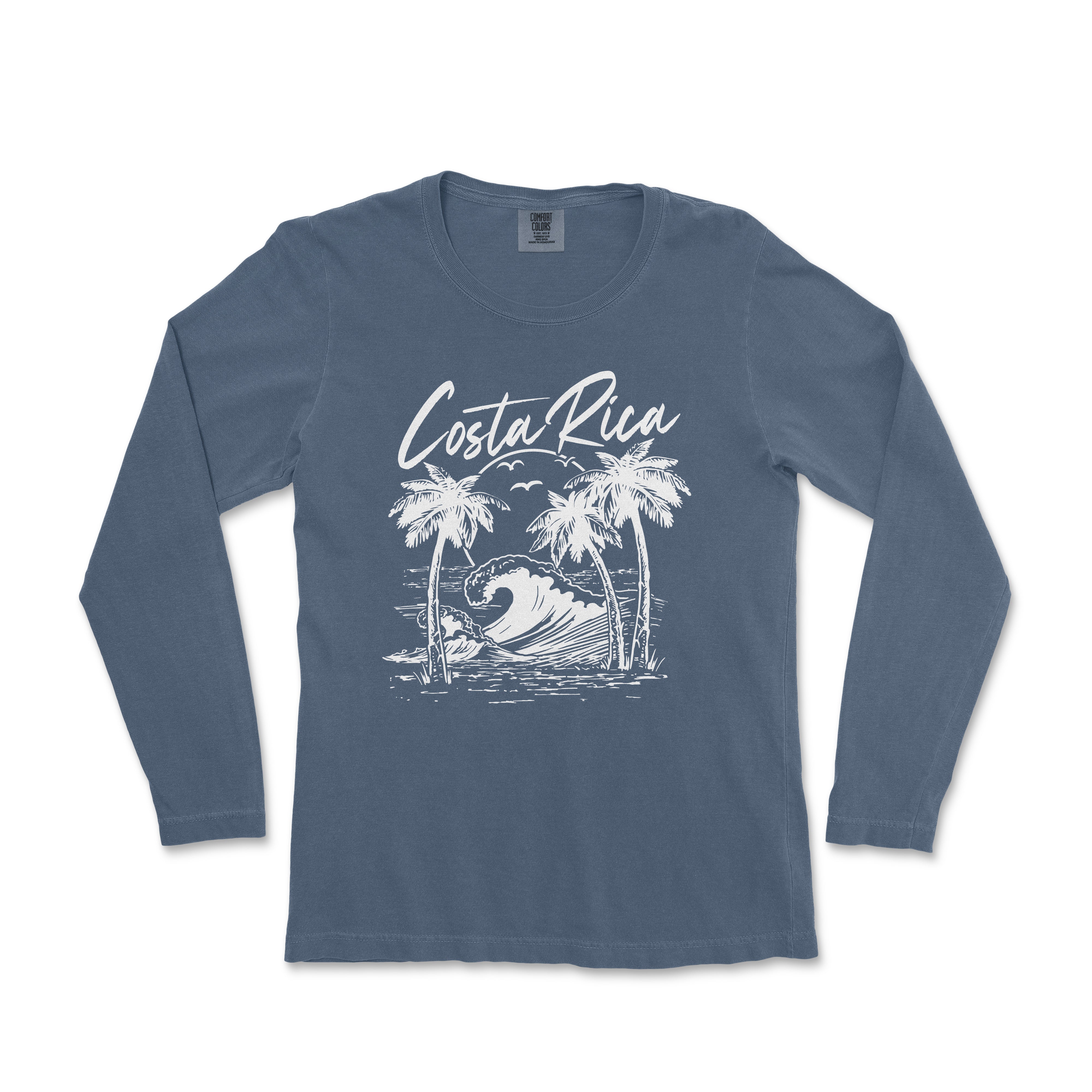 a blue long sleeve shirt with the words costa rica on it