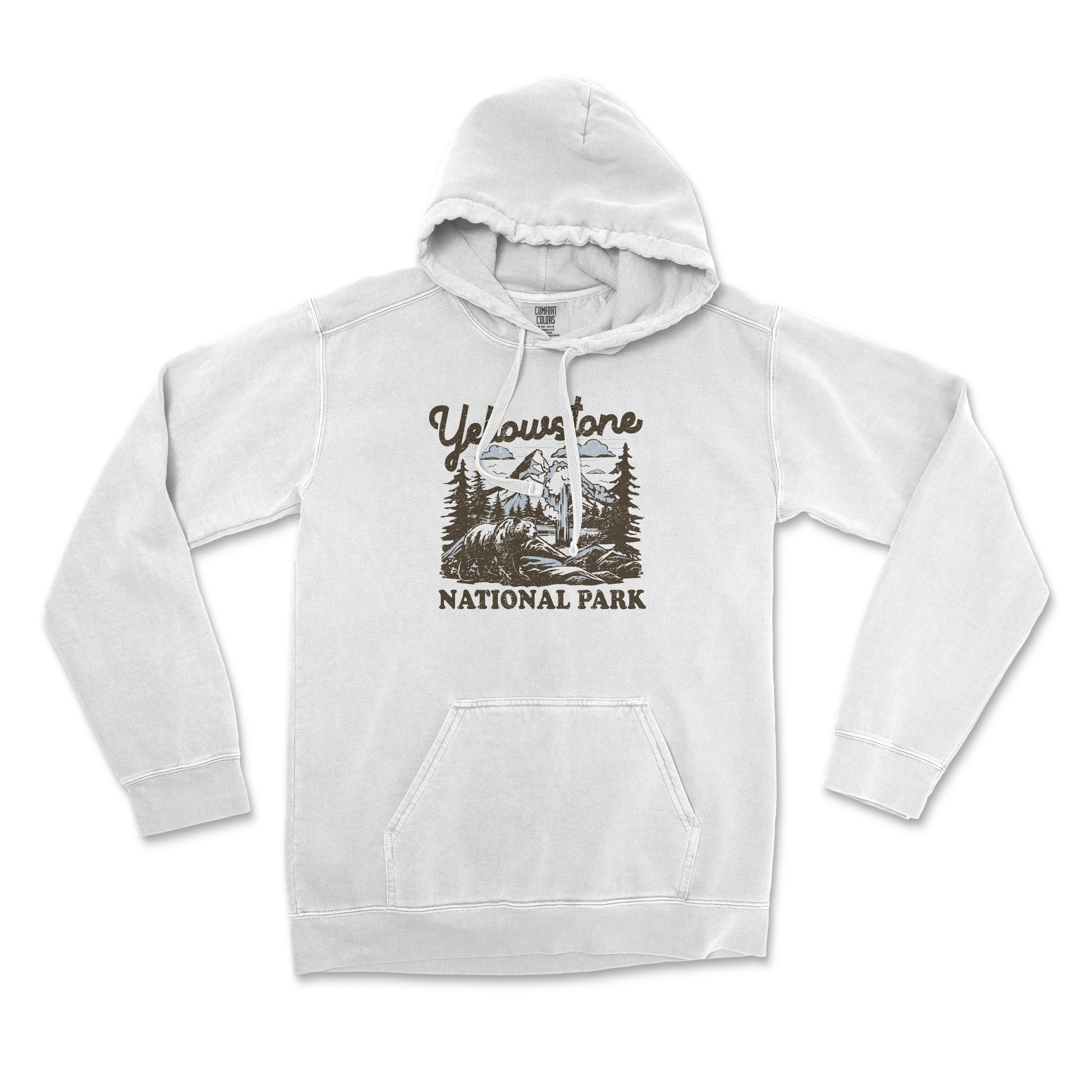 a white sweatshirt with the words yellowstone park on it