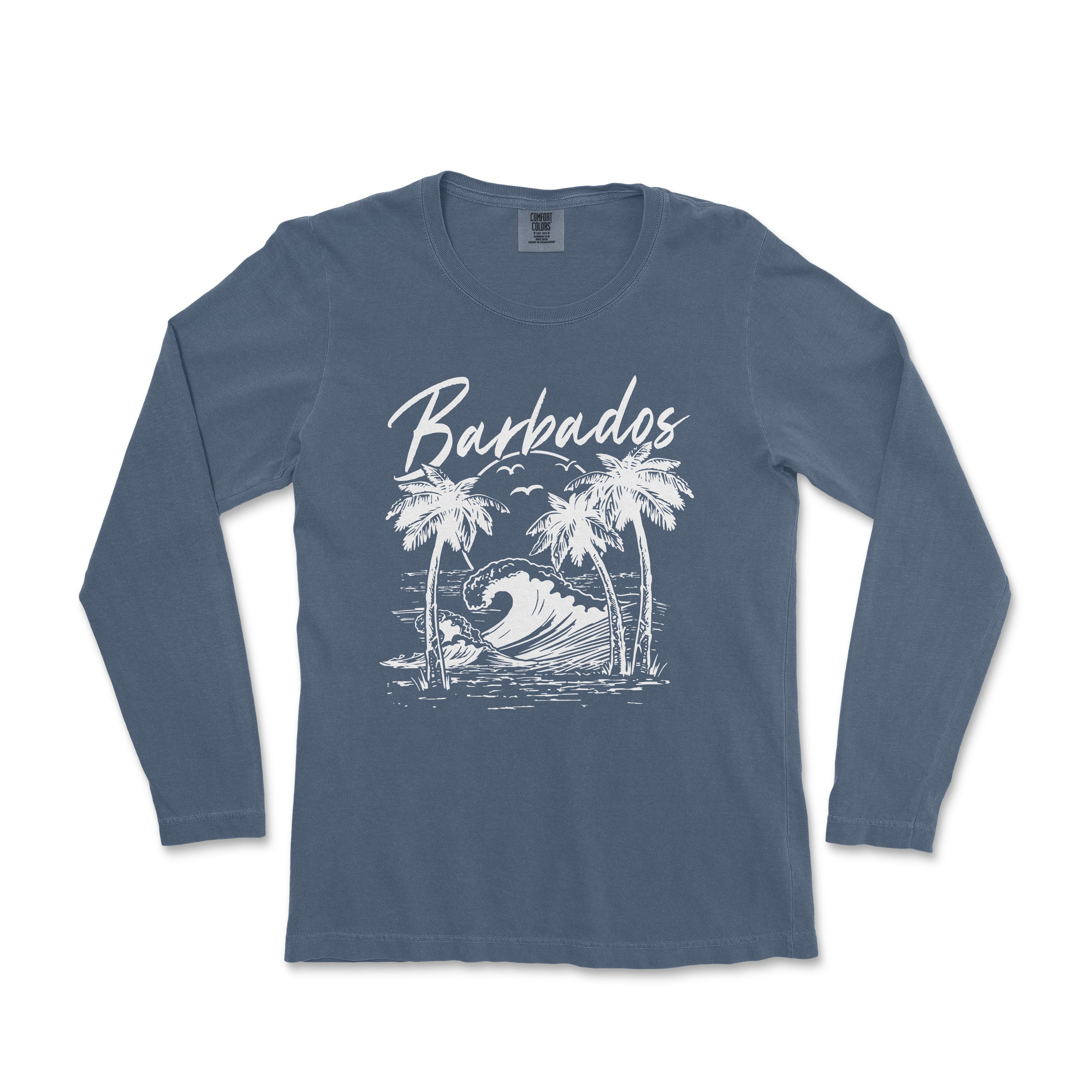 a women's long - sleeved shirt with a graphic of a surfboard