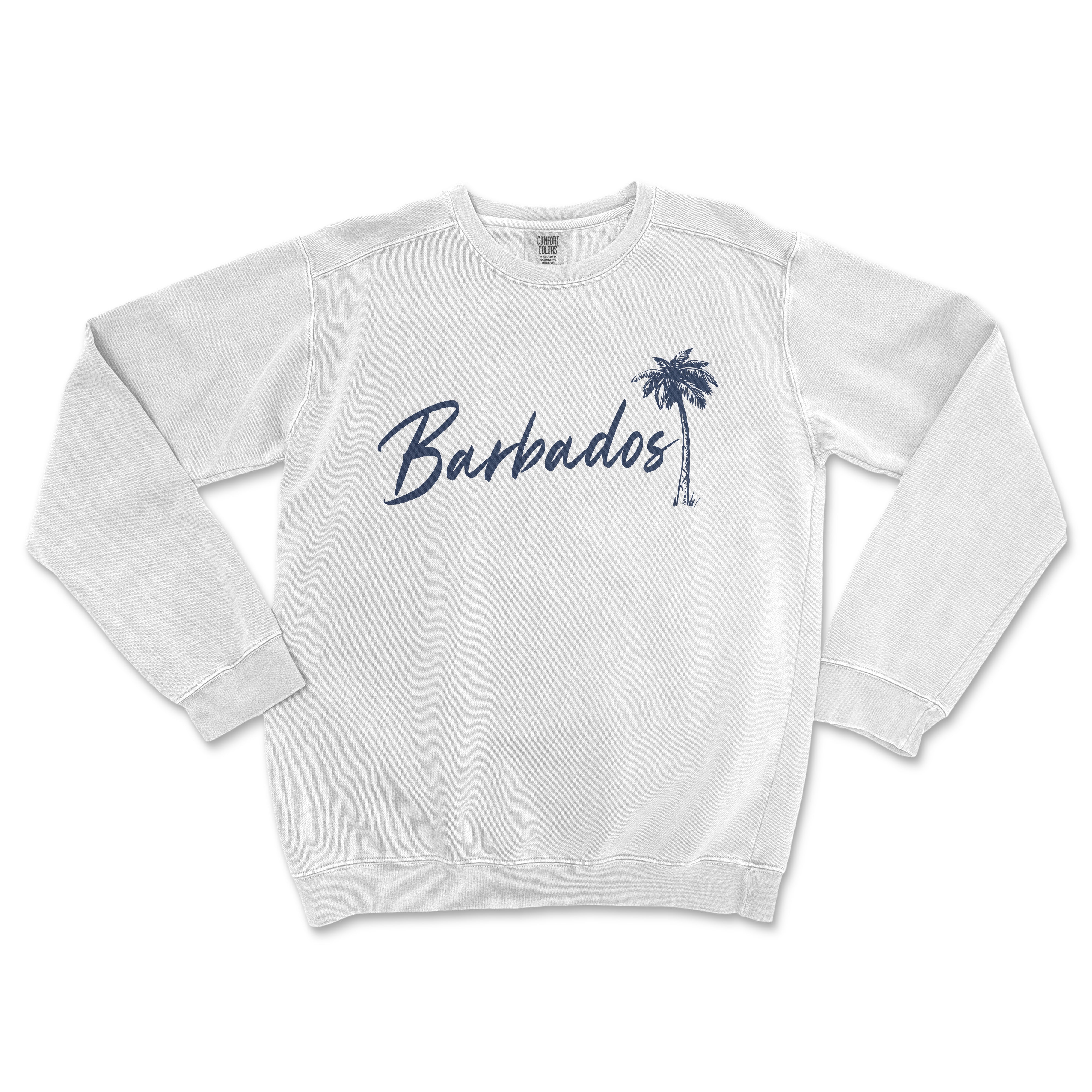 a white sweatshirt with a palm tree on it