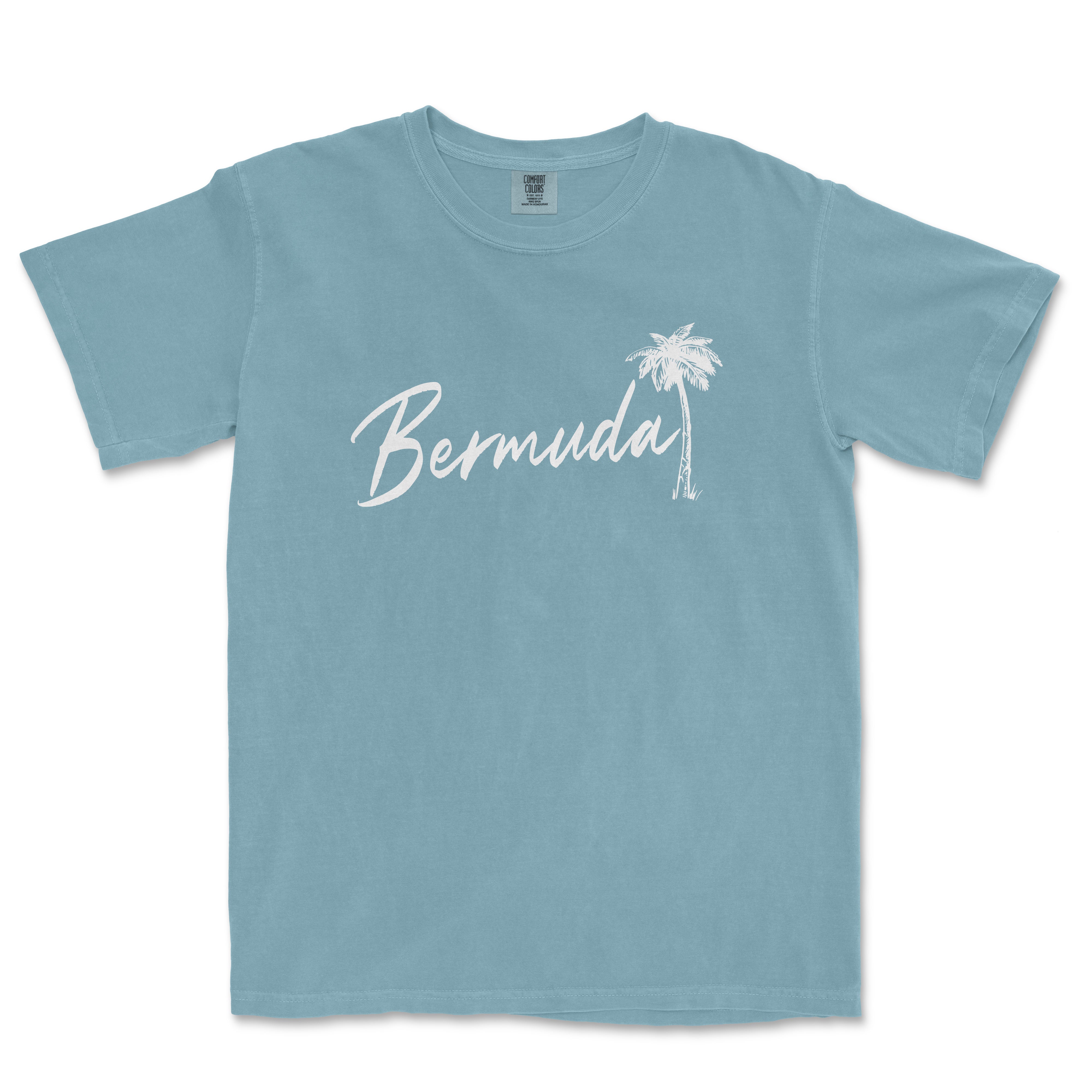 a blue t - shirt with a palm tree on it