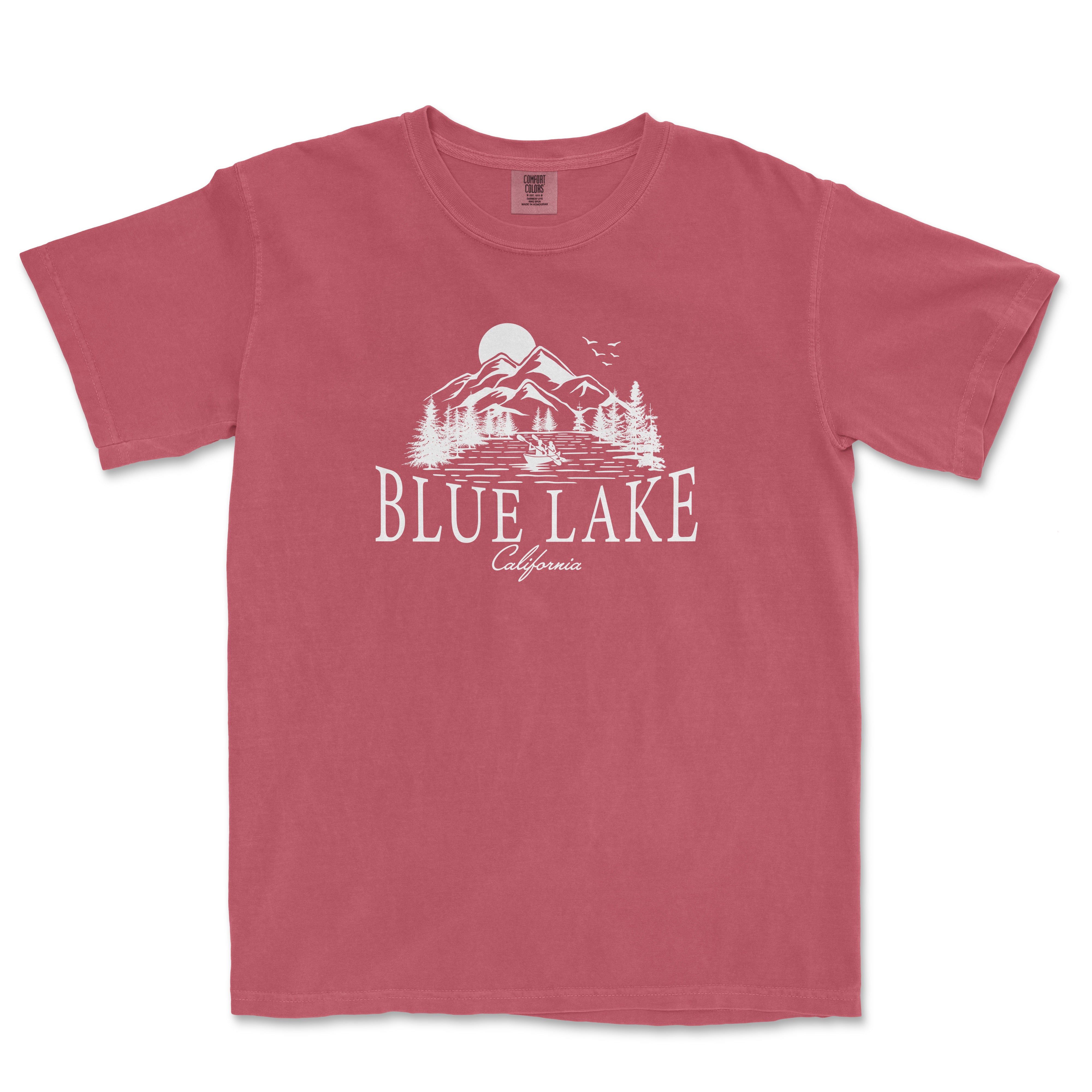 a red t - shirt with the words blue lake on it