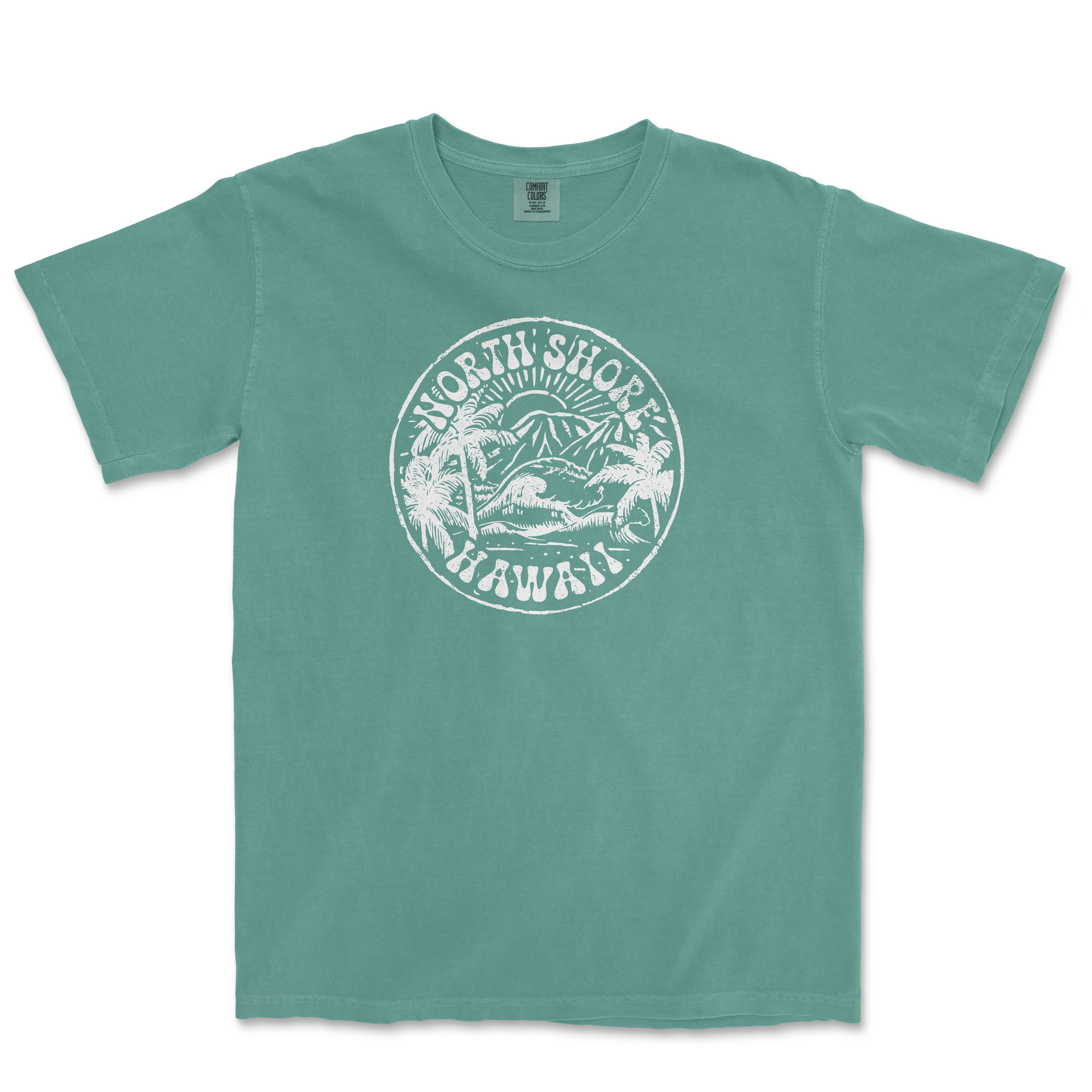 a green t - shirt with the words north shore on it