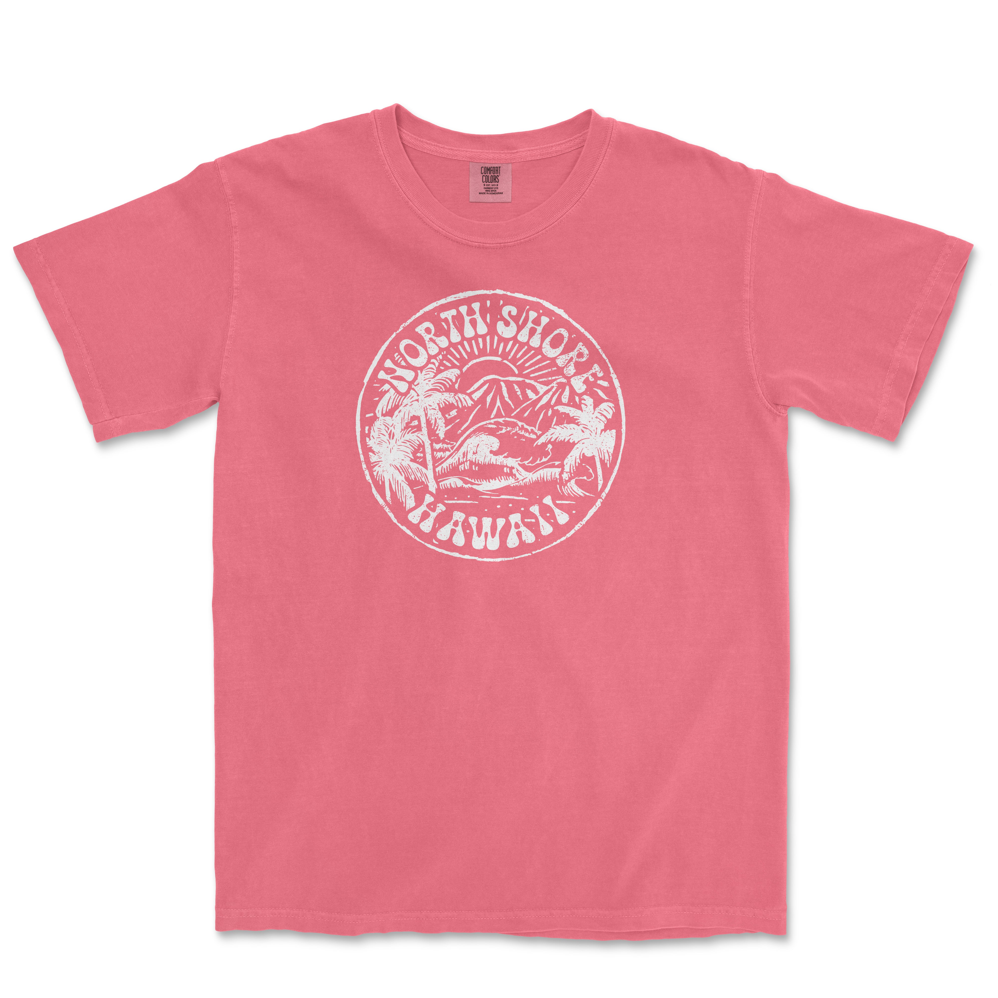 a pink youth's t - shirt with a white logo