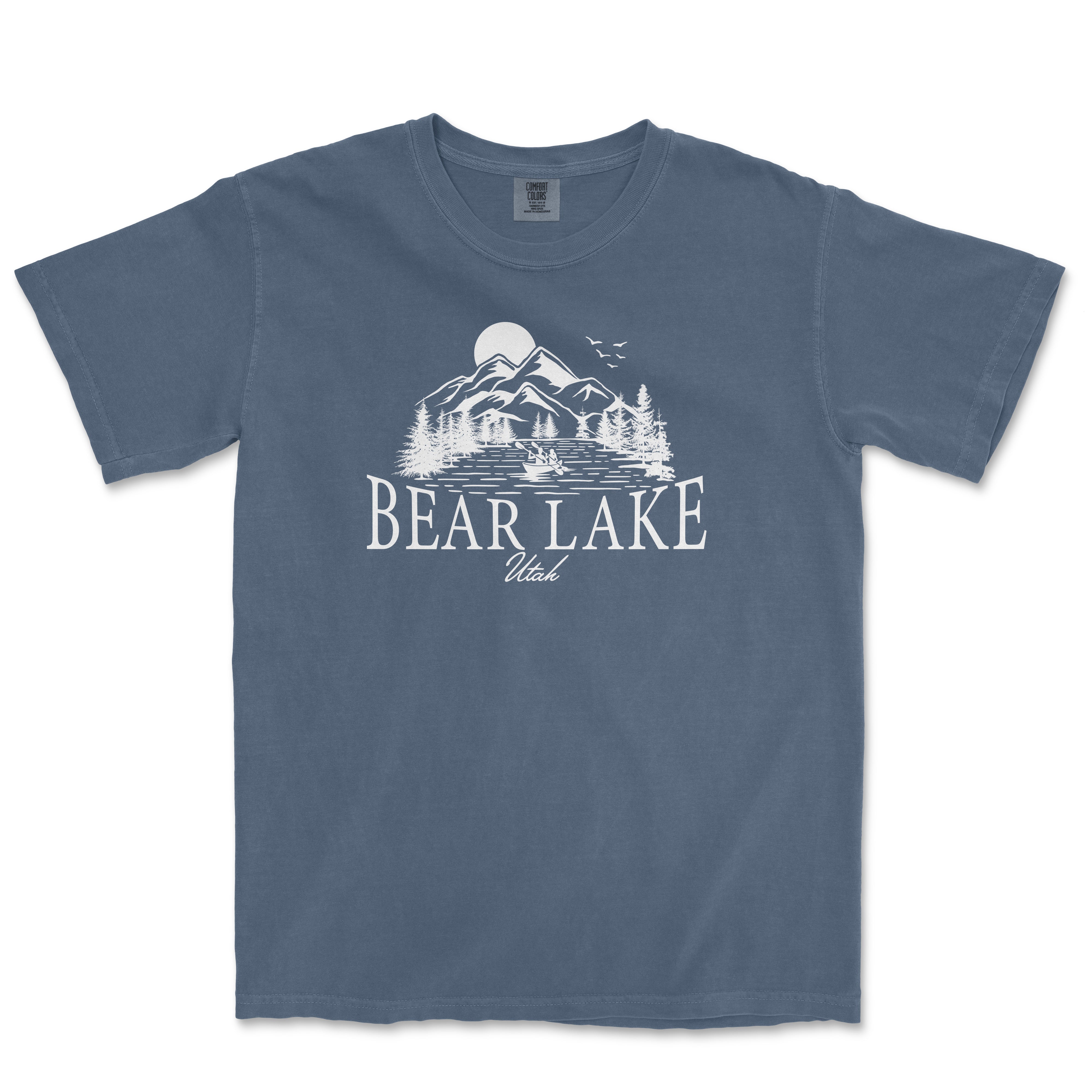 a blue bear lake t - shirt with the words bear lake printed on it