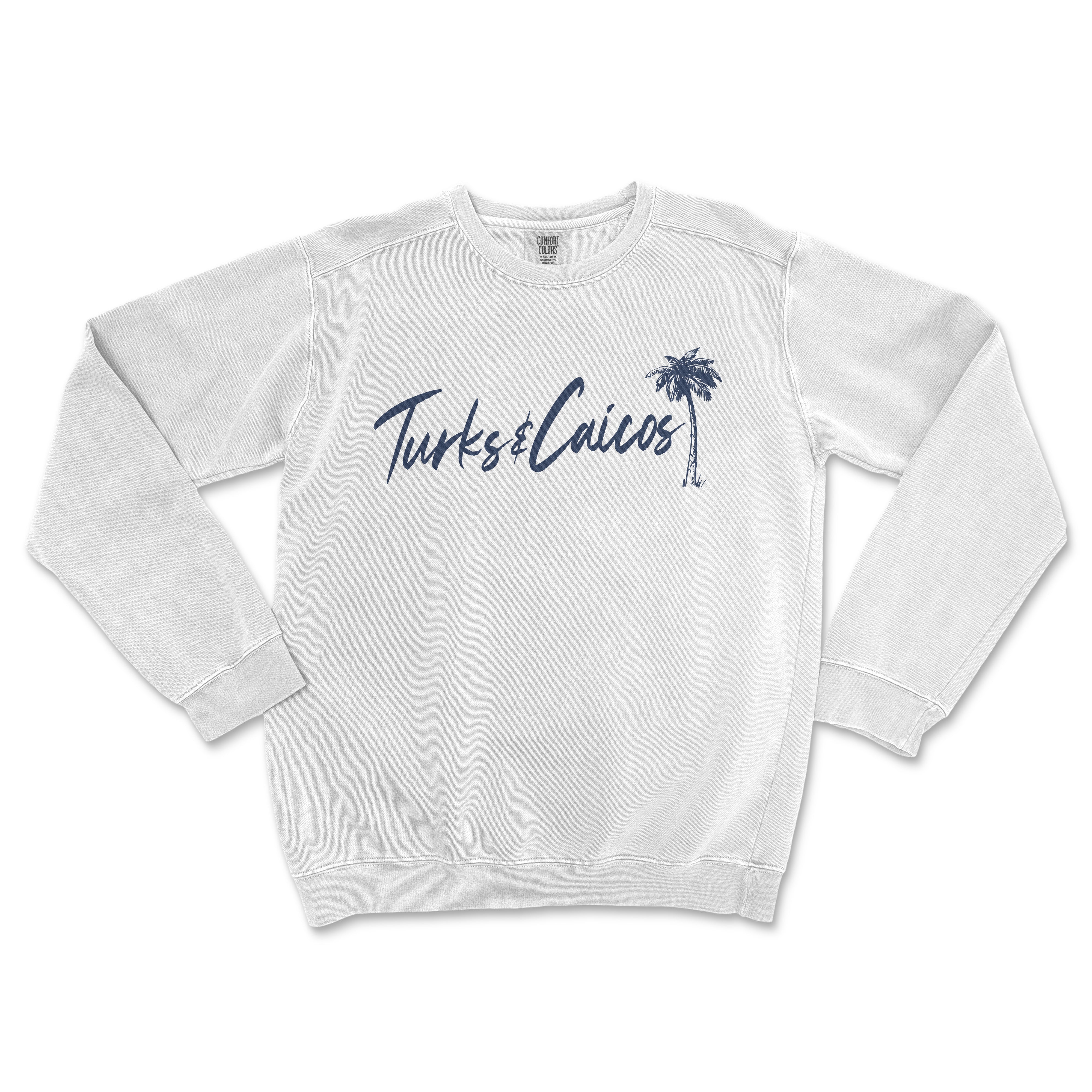 a white sweatshirt with a palm tree on it