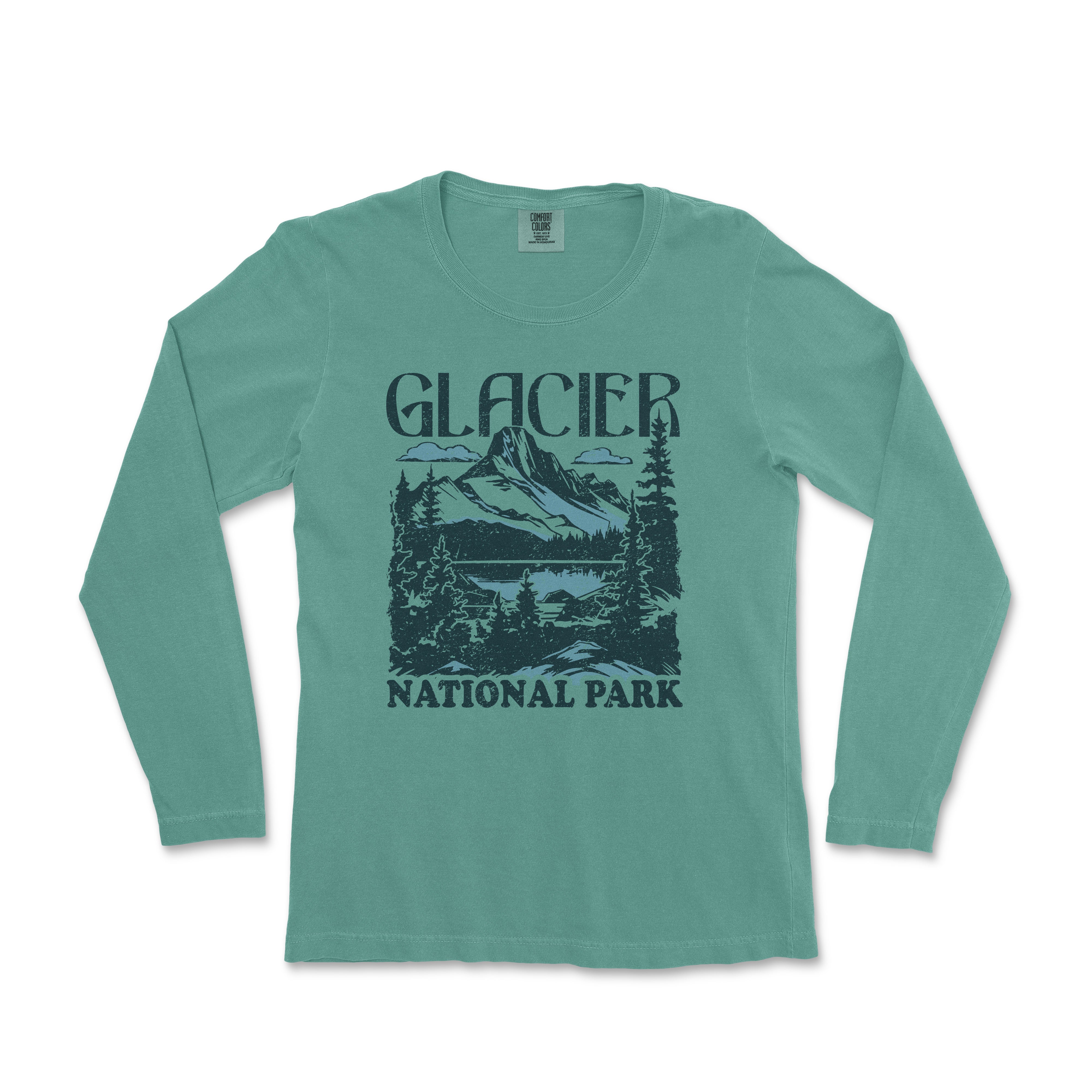 a green shirt with the words glacier national park on it