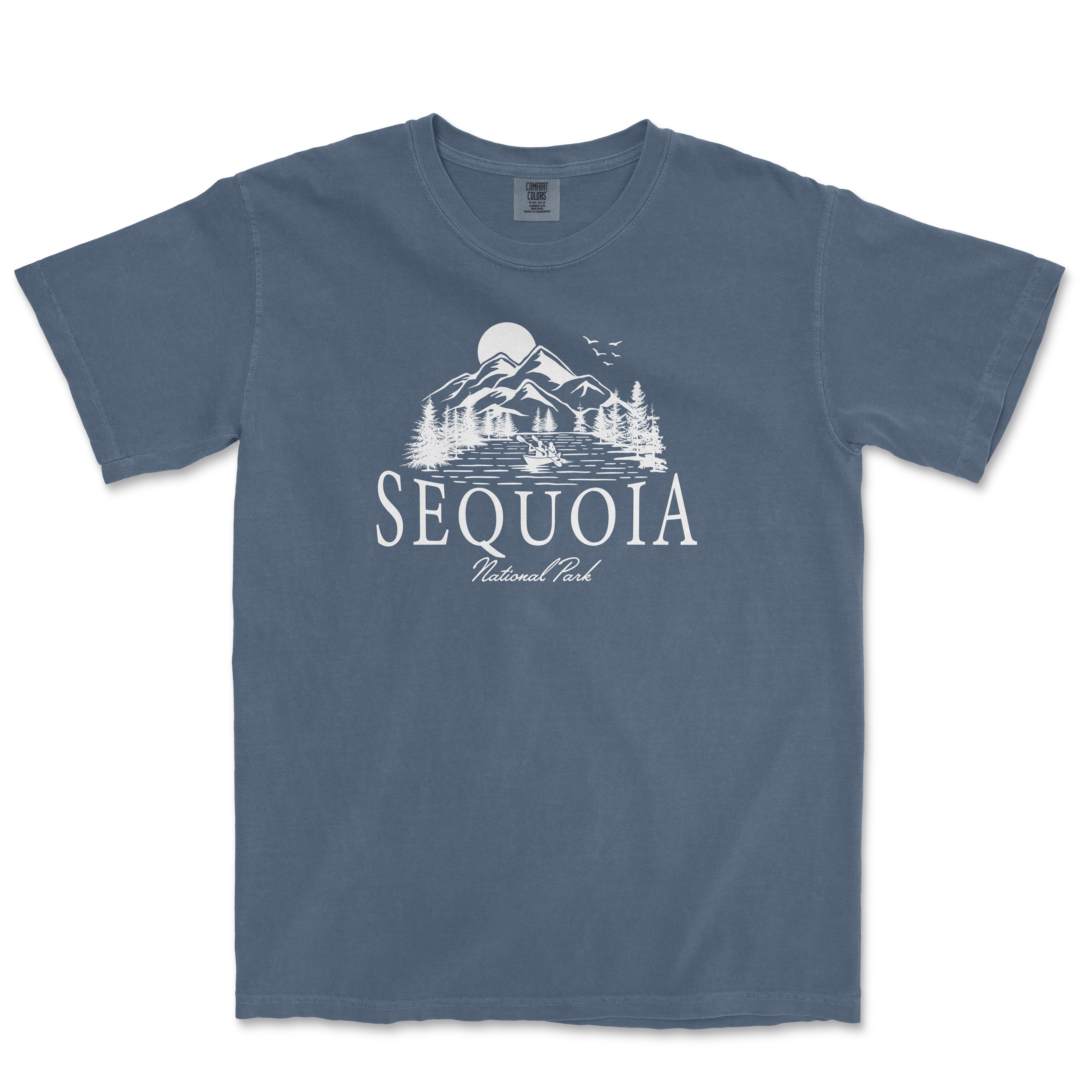 a blue t - shirt with the word sequia printed on it