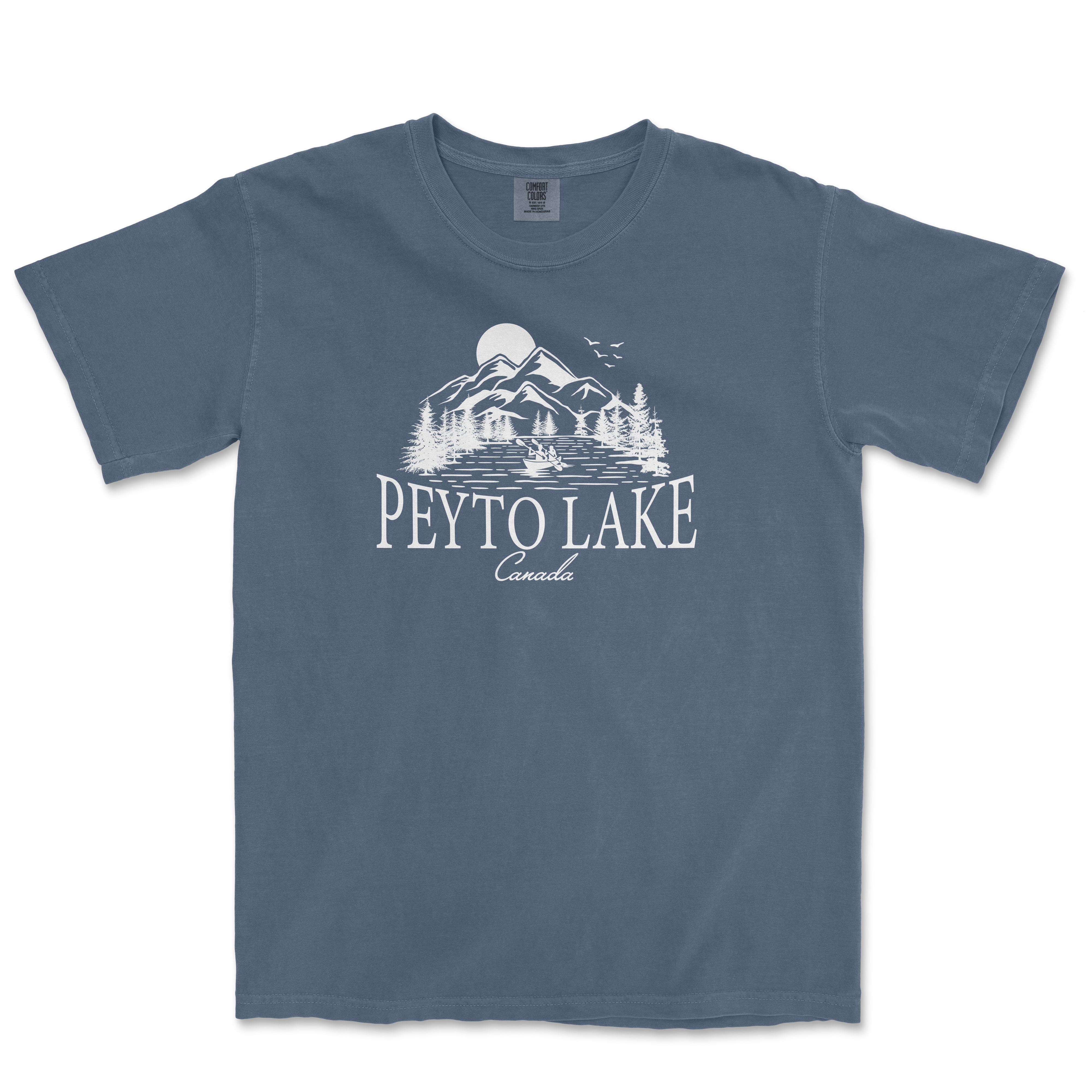 a blue t - shirt with the words peyo lake on it