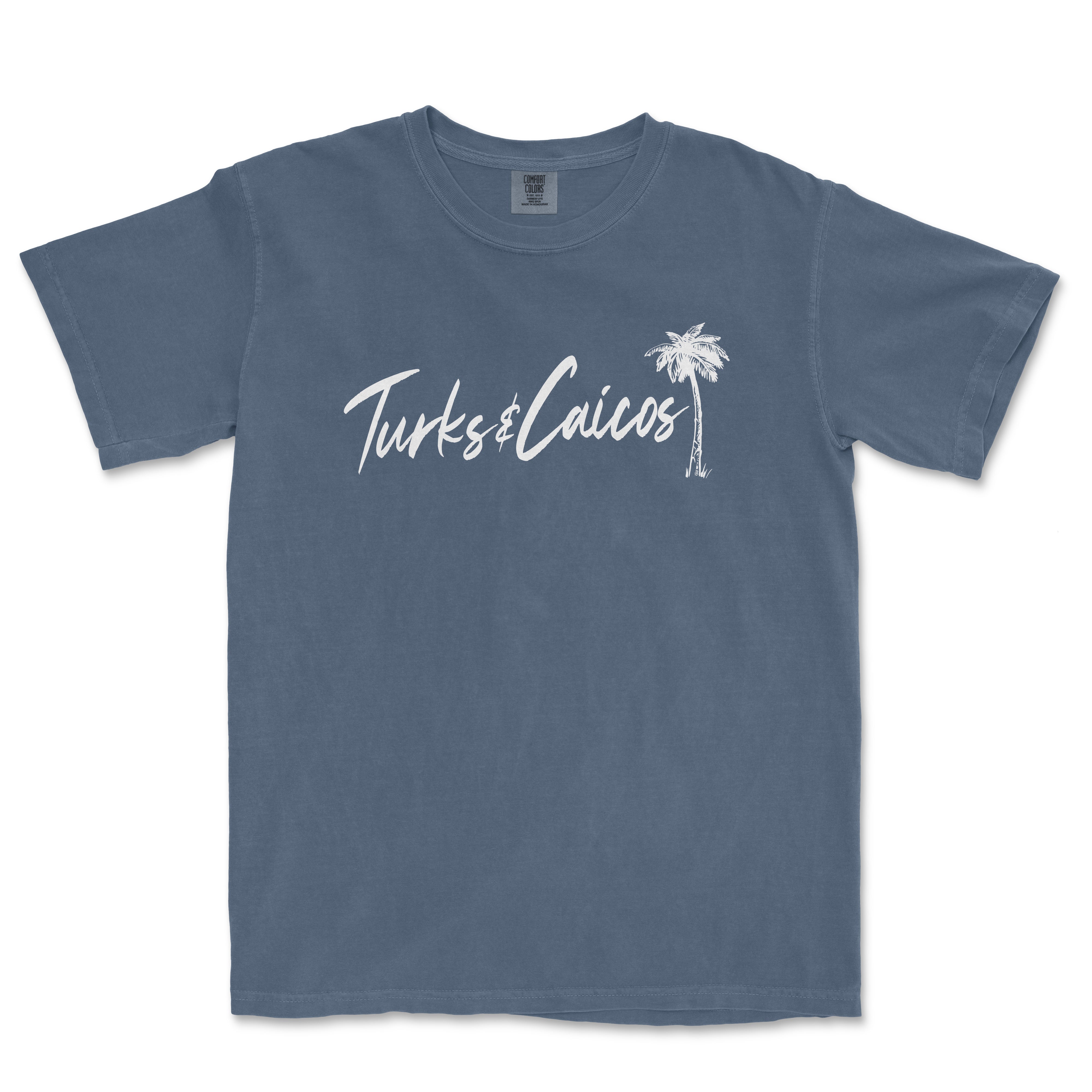 a blue t - shirt with a palm tree and the words turis calcio