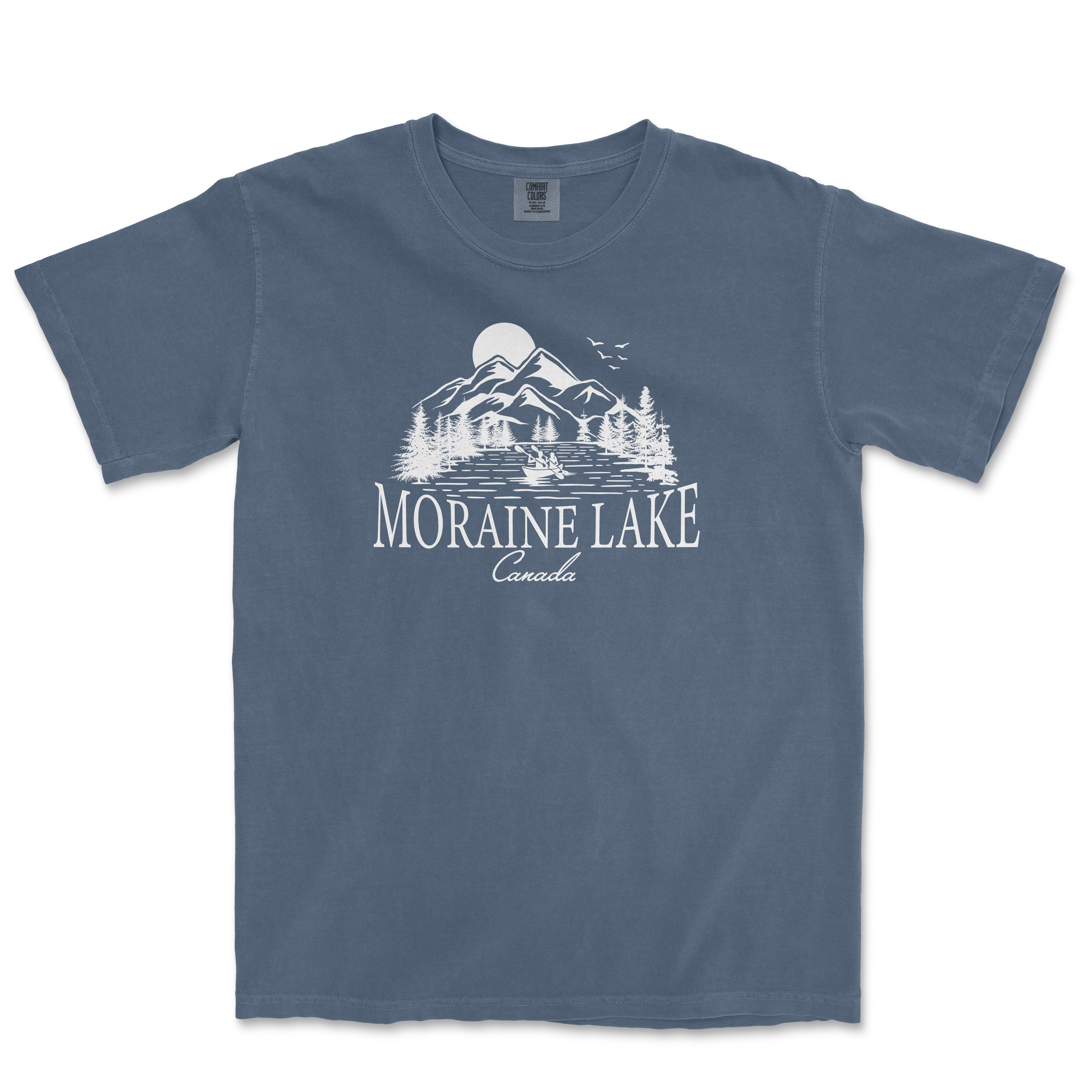 a blue t - shirt with the words morning lake on it