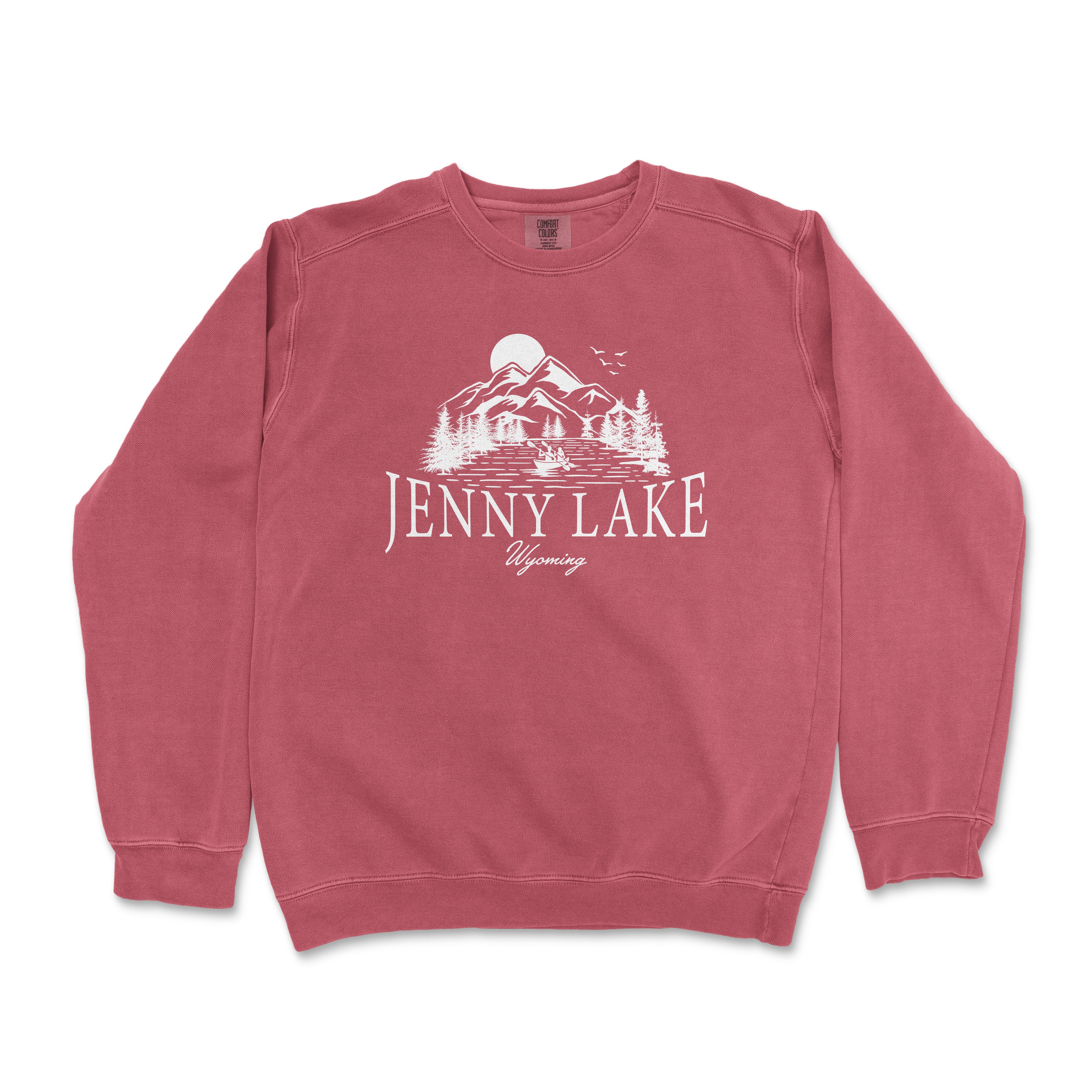 a red sweatshirt with the words jenny lake printed on it