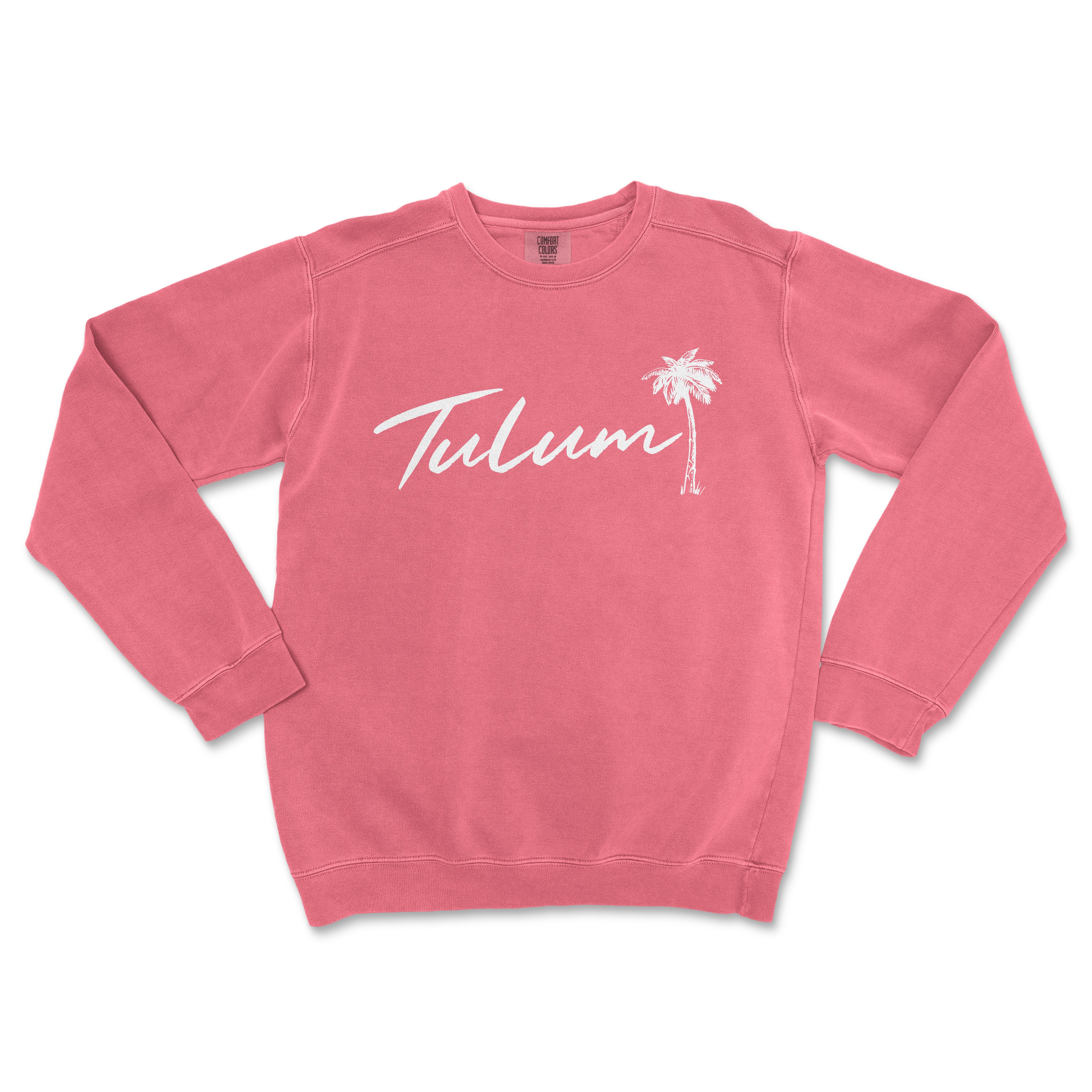 a pink sweatshirt with a palm tree on it