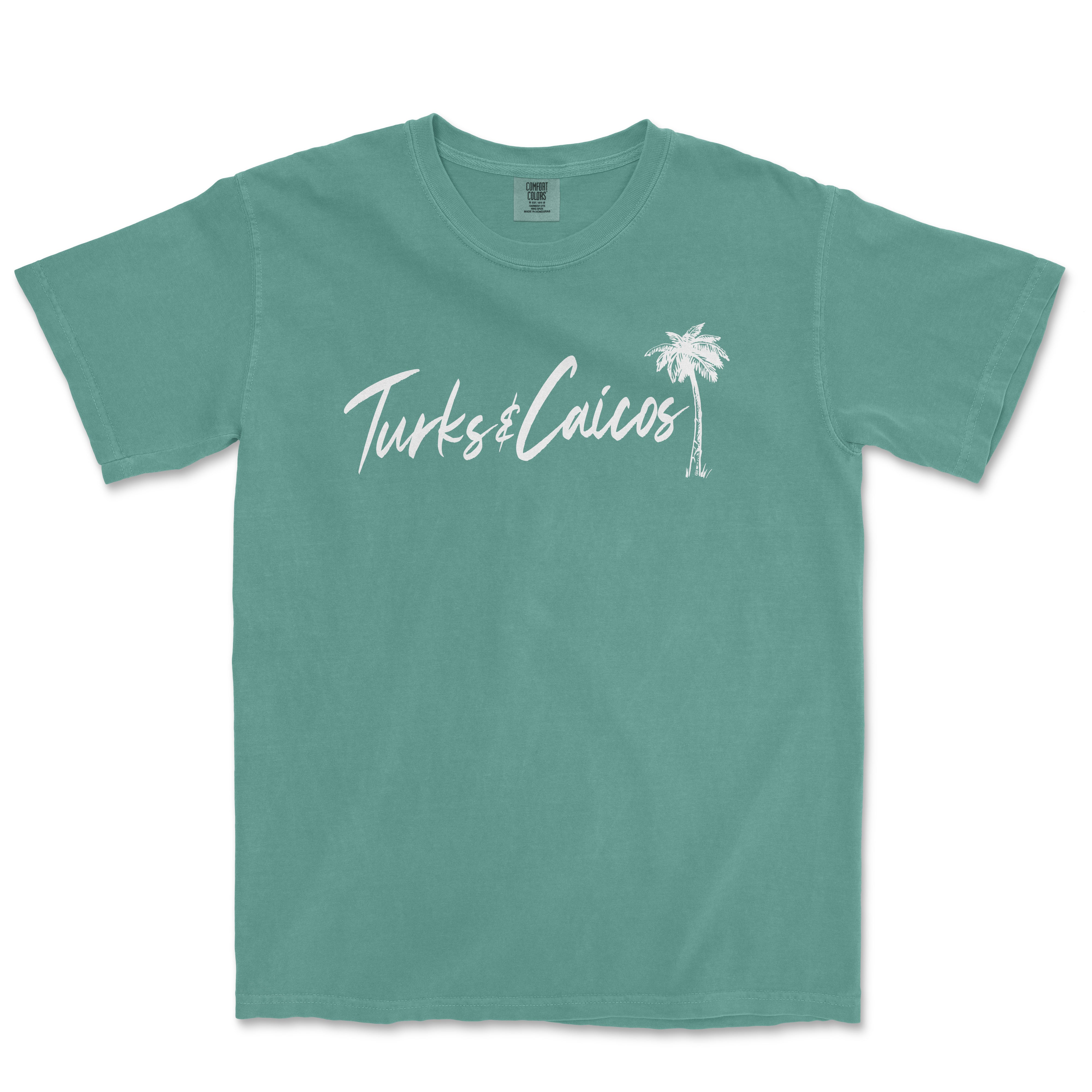 a green t - shirt with a palm tree and the words turis calcio