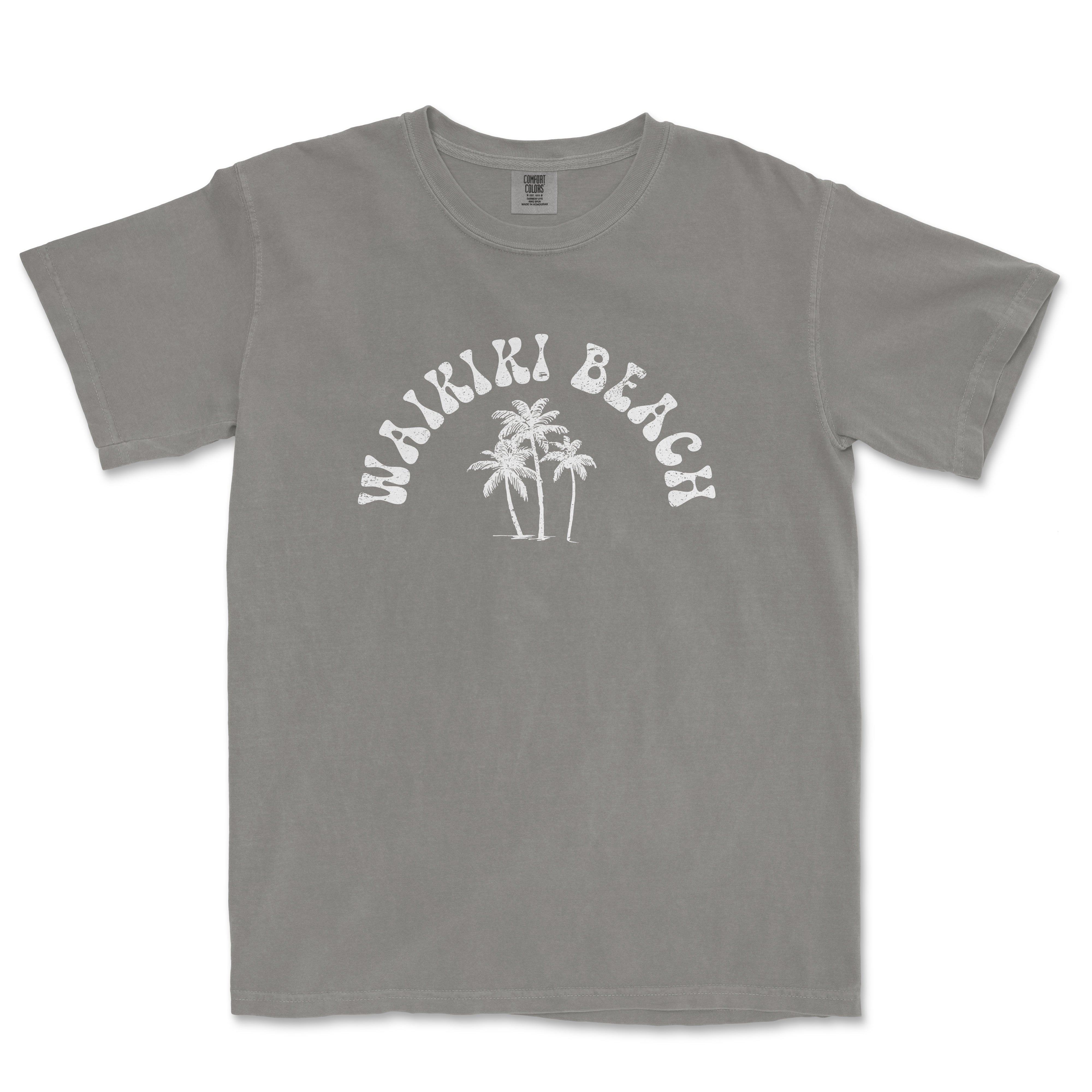 a gray t - shirt with the words waiki beach on it