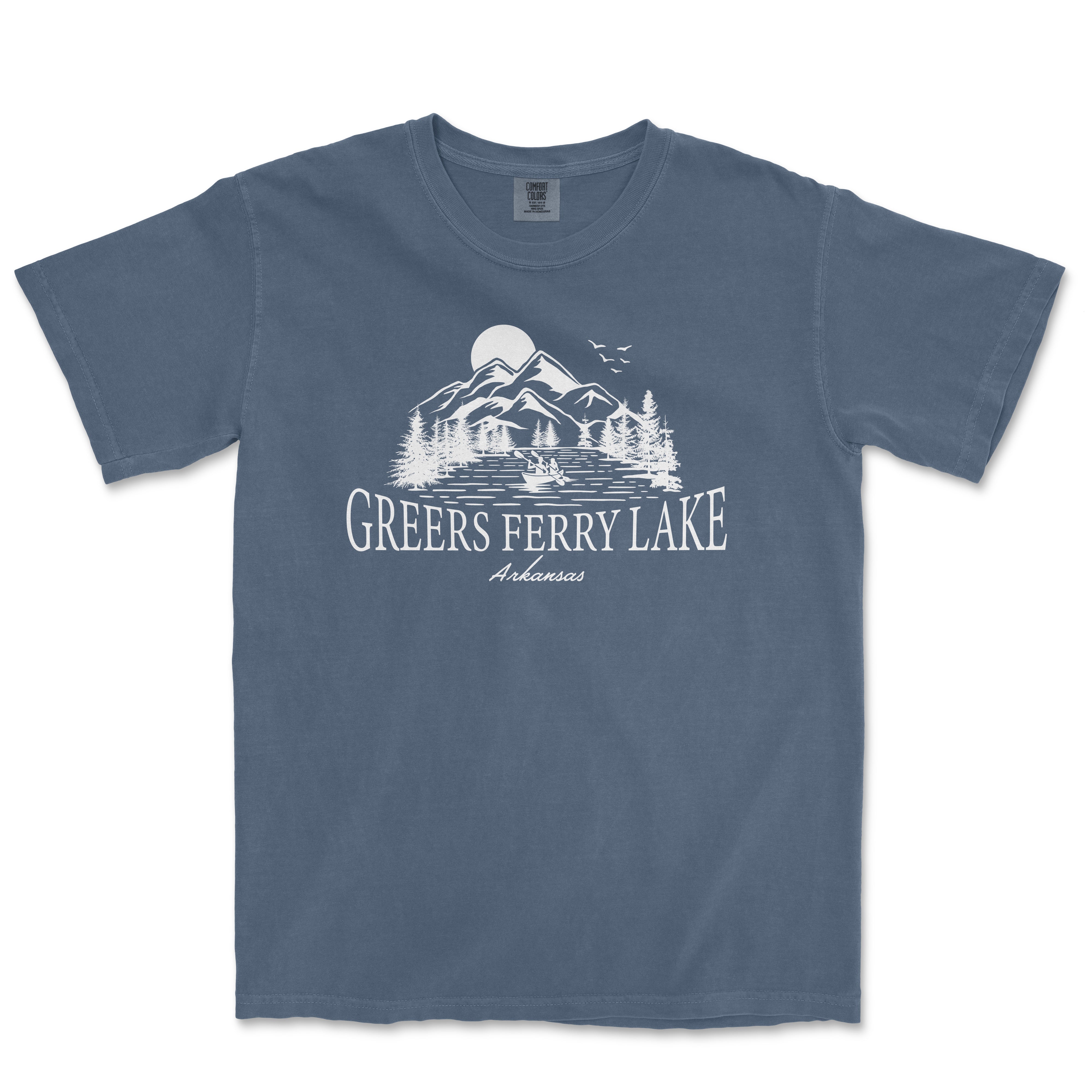 a blue t - shirt with the words greens ferry lake on it