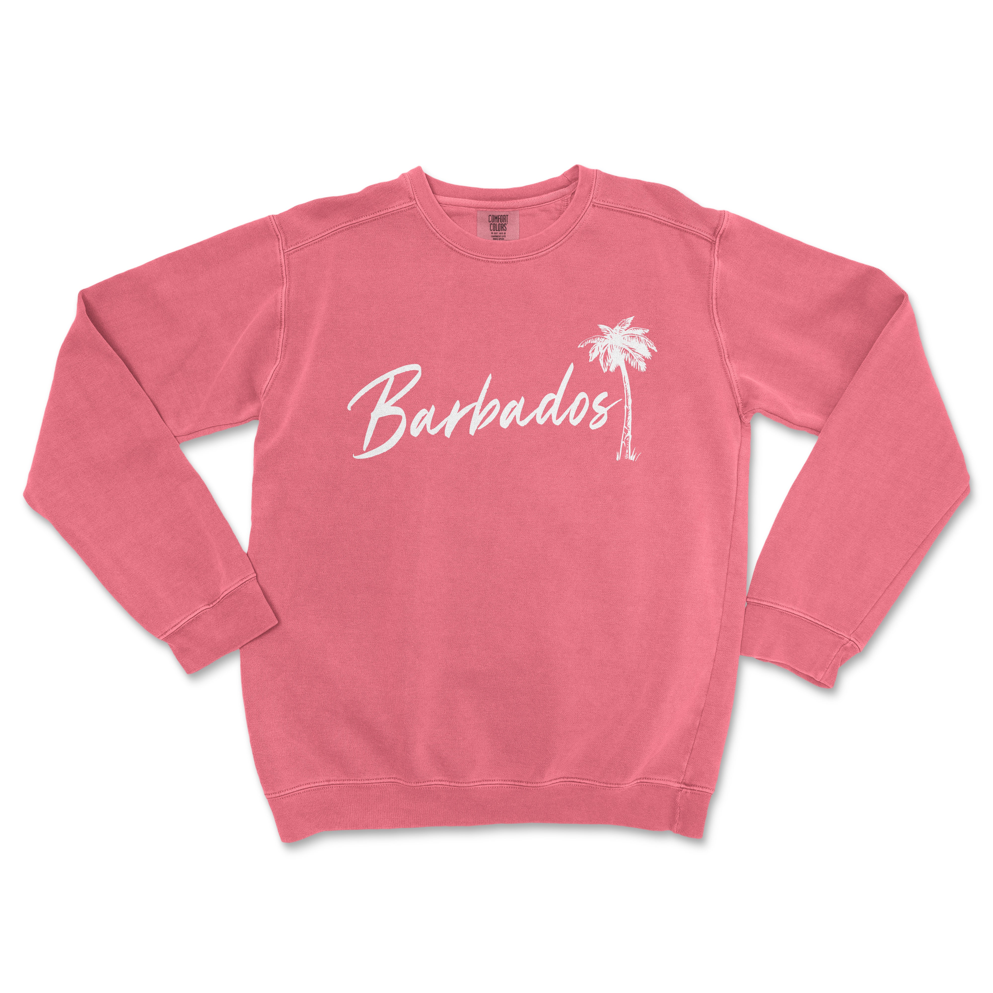 a pink sweatshirt with a palm tree on it