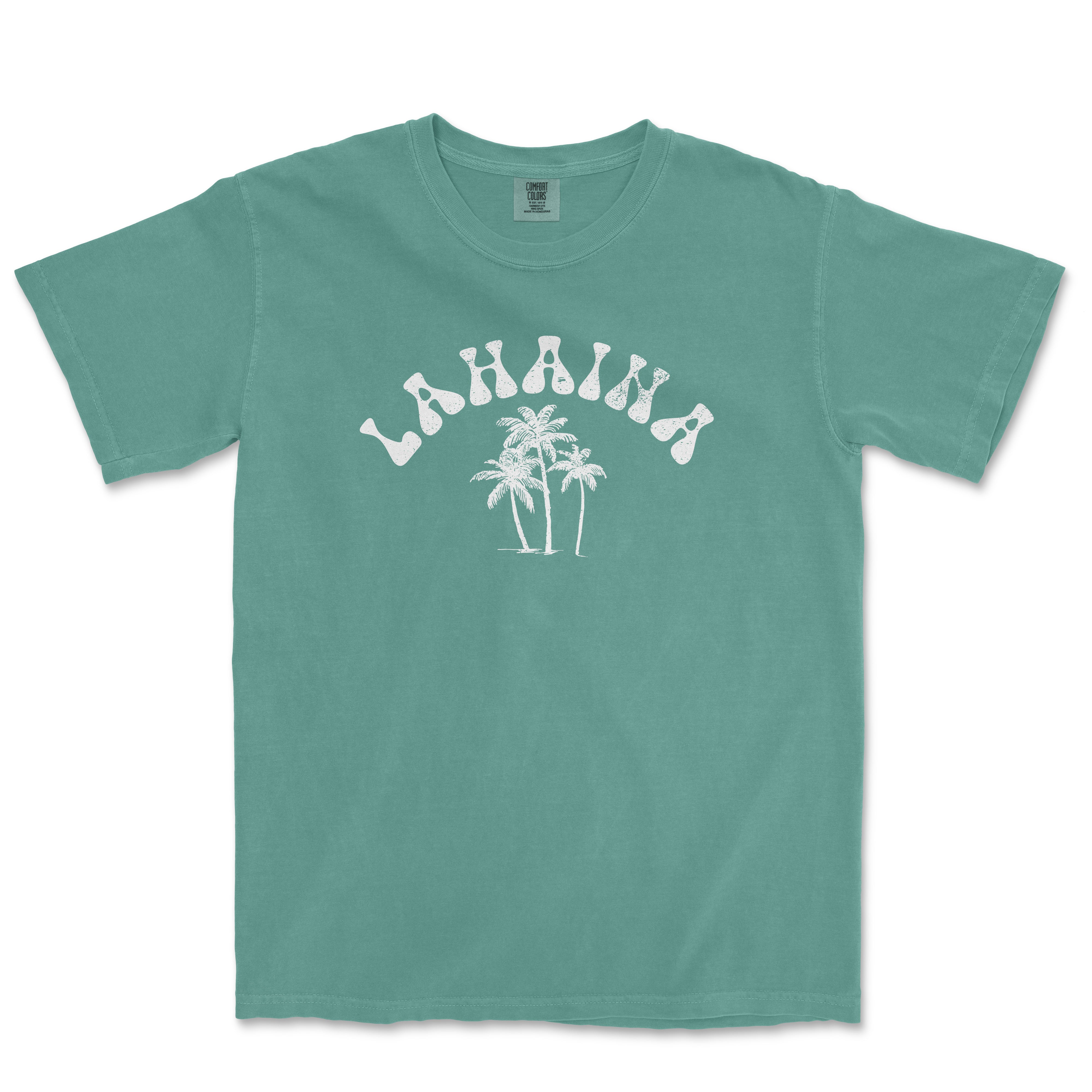 a t - shirt with a palm tree and the word hawaii printed on it