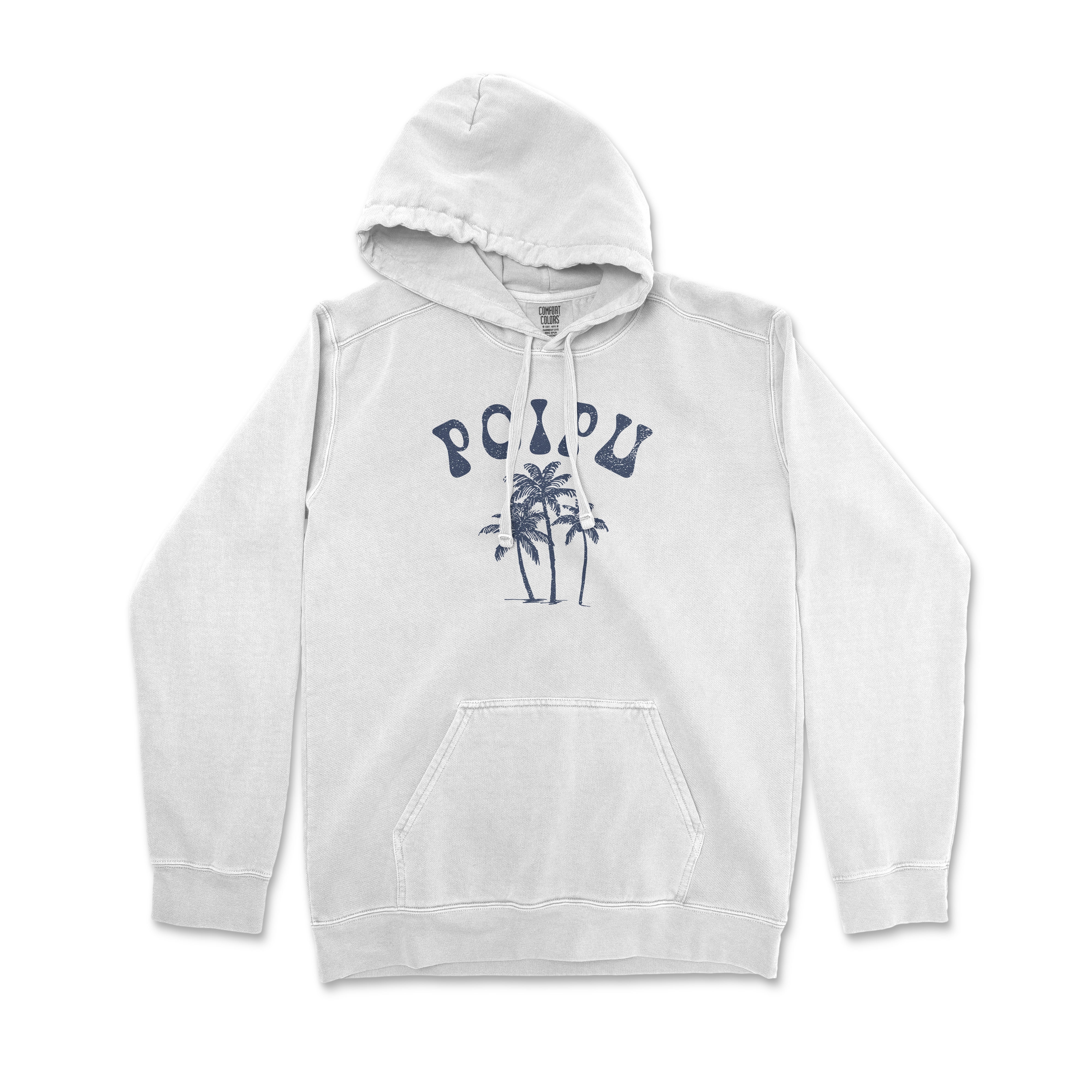 a white hoodie with a palm tree on it