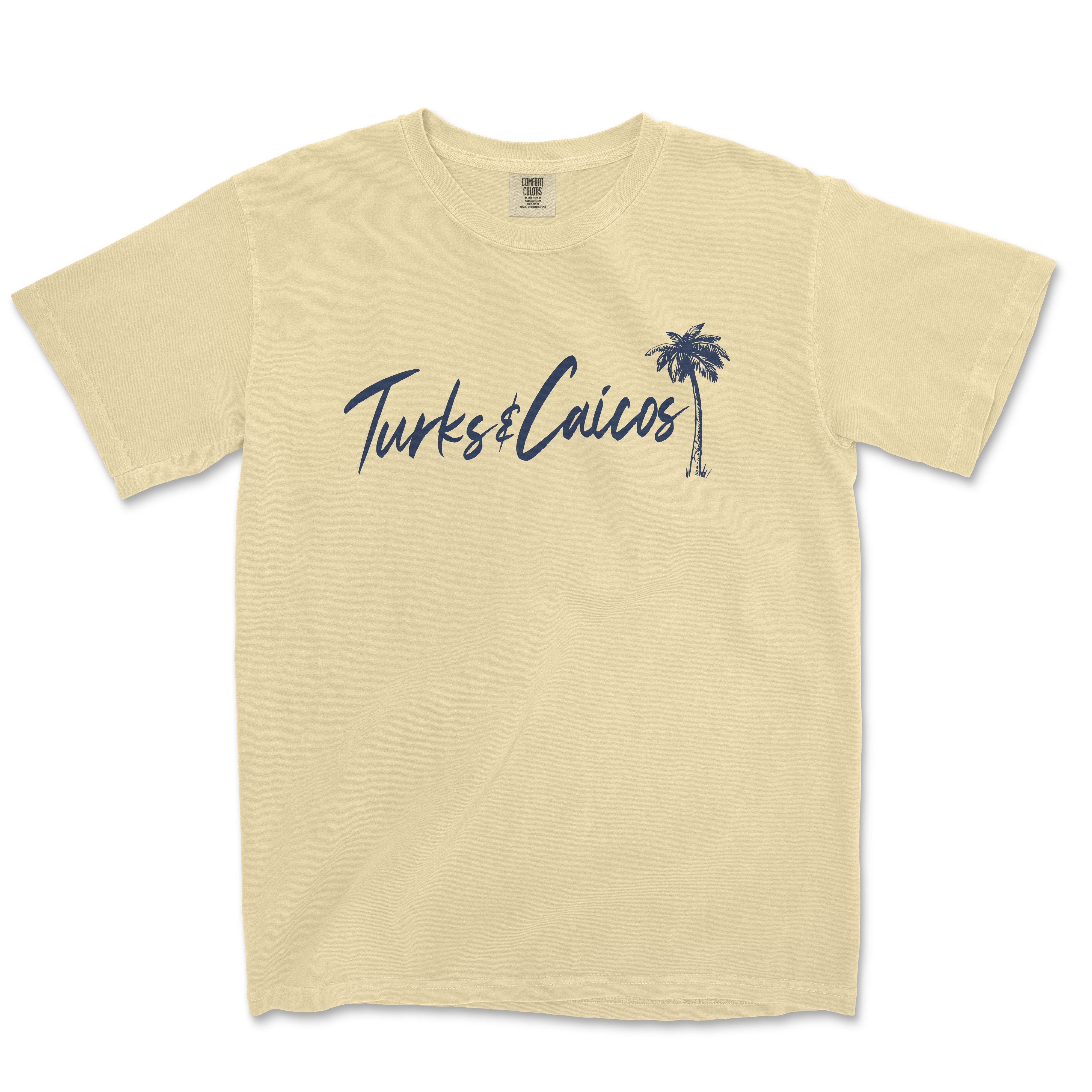 a yellow t - shirt with a palm tree on it